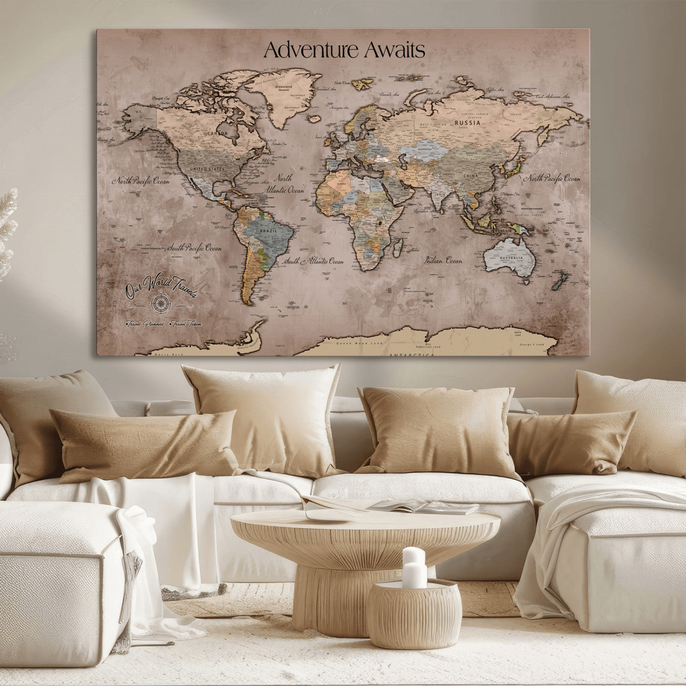 30557812-MGV-CV-36X24-Framed Abstract Tree Ring Wall Art Print, Natural Rustic Wood Texture Canvas Print, Wood Tree Stump Farmhouse, Log Cabin Wooden House Decor