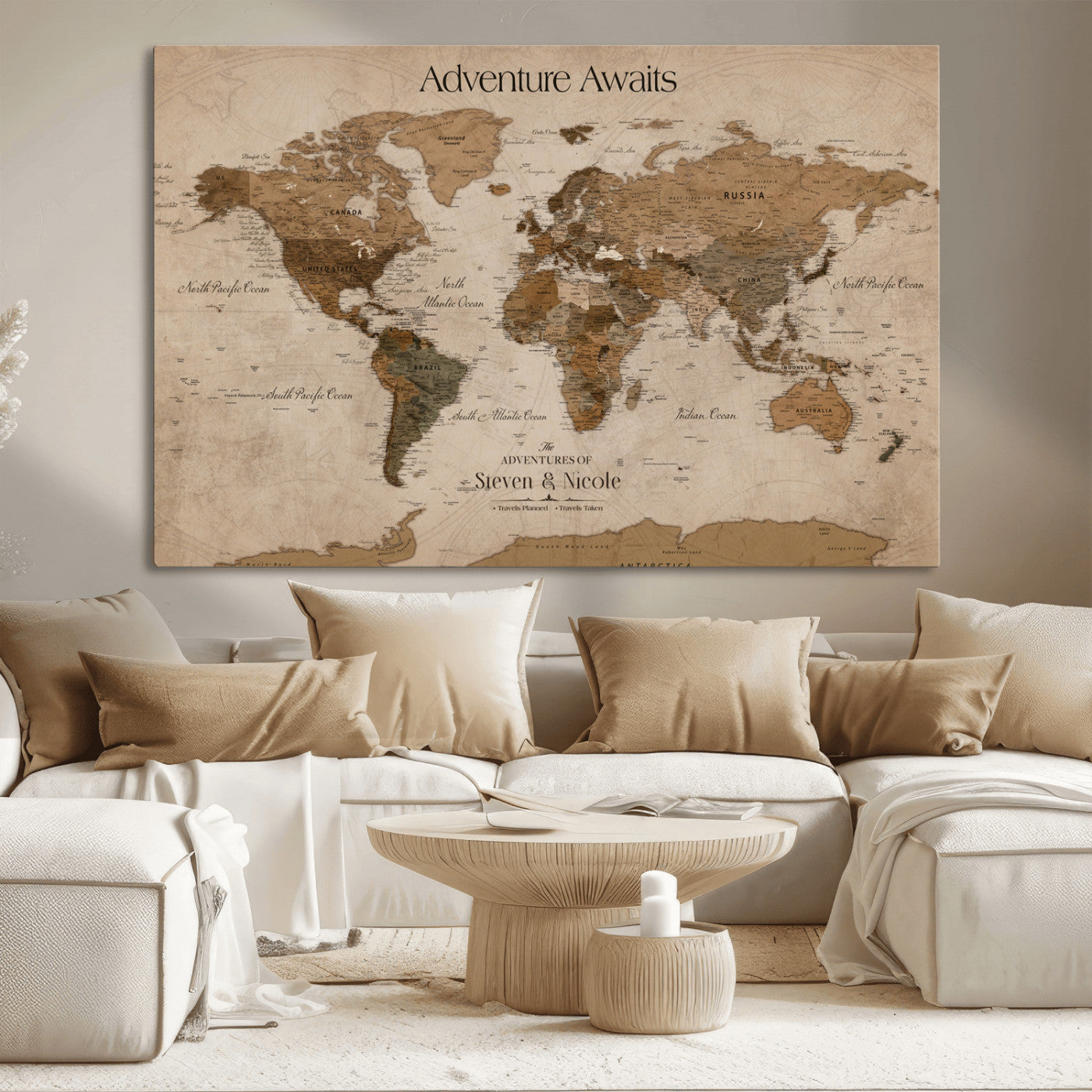 26070282-MGV-CV-36X24-Personalized World Map Wall Art Canvas Print - Customizable Wall Art Map Print