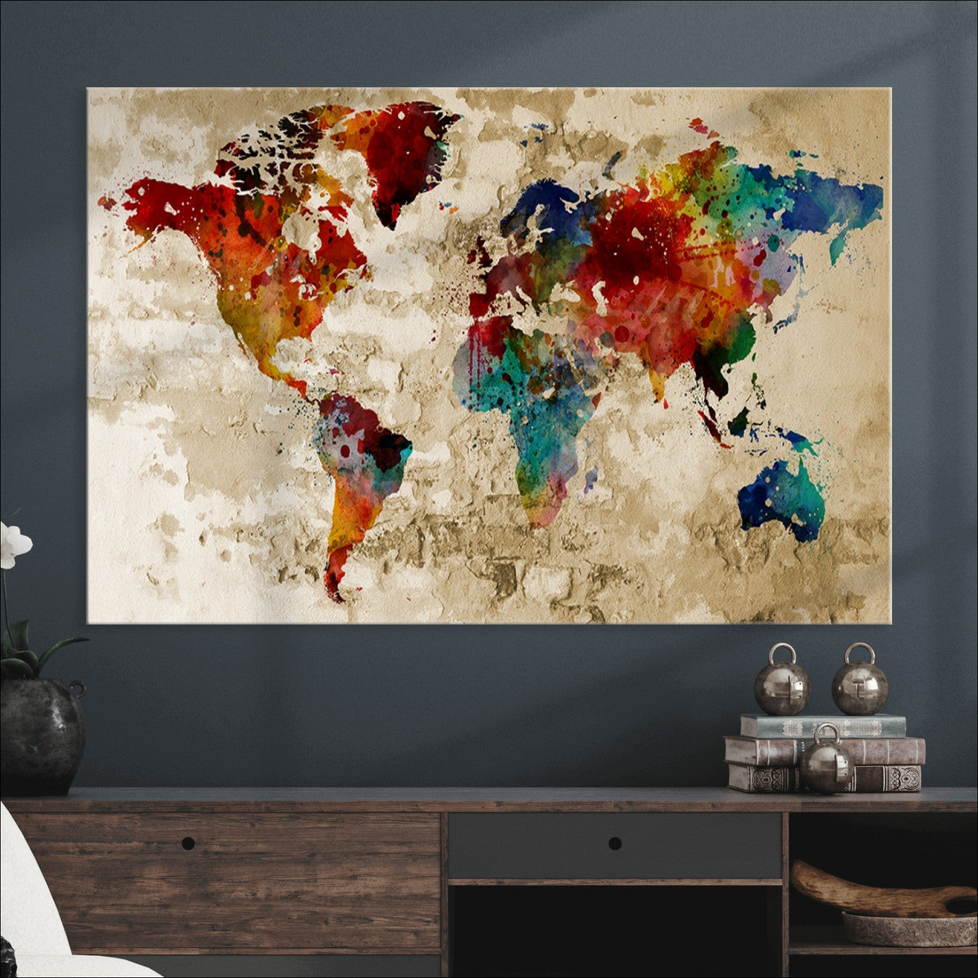 Push Pin World Map Canvas Print – Framed Wall Art for Couples to Track Their Travels – Anniversary Gift or Home Adventure Decor
