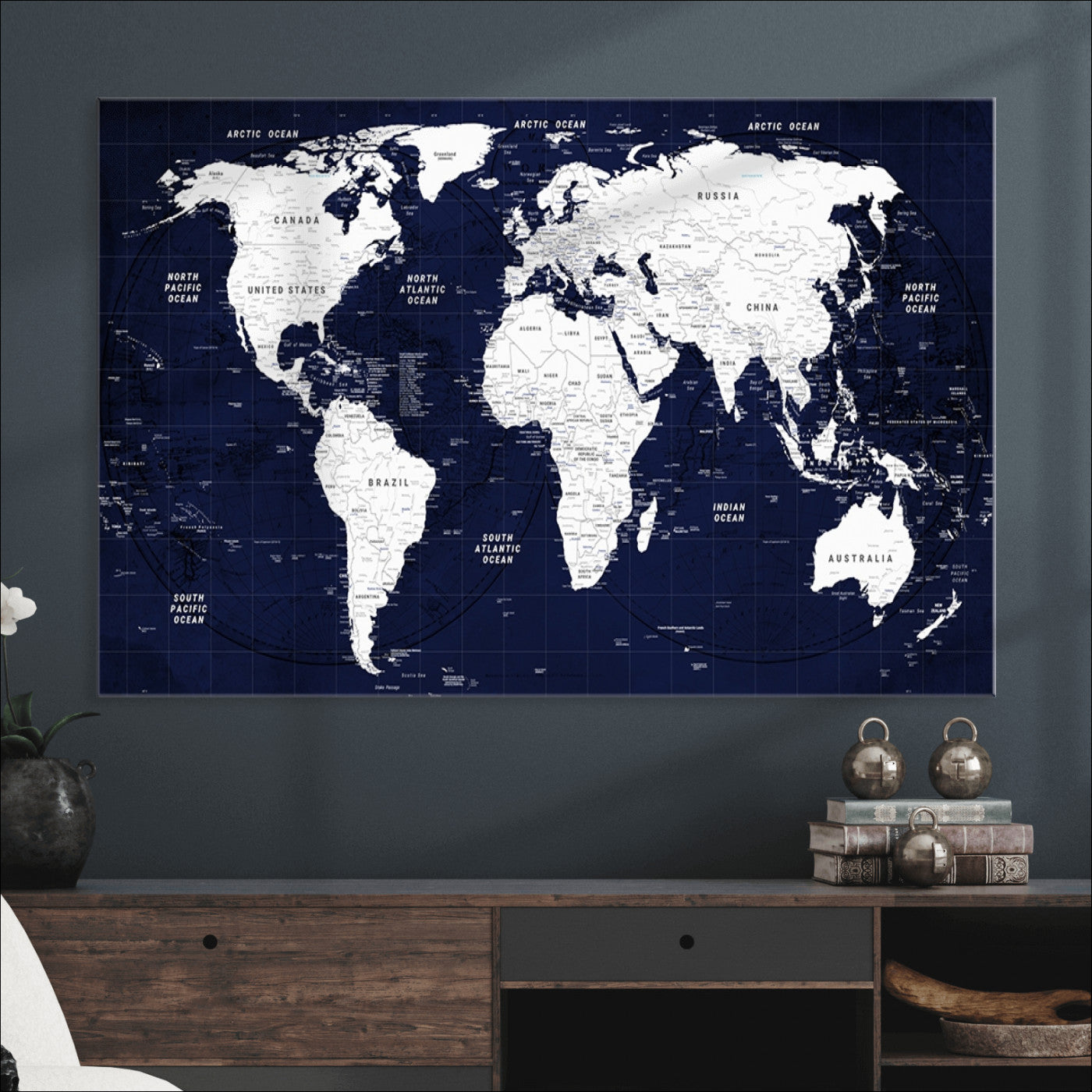 Push Pin World Map Canvas Print – Framed Wall Art for Couples to Track Their Travels – Anniversary Gift or Home Adventure Decor
