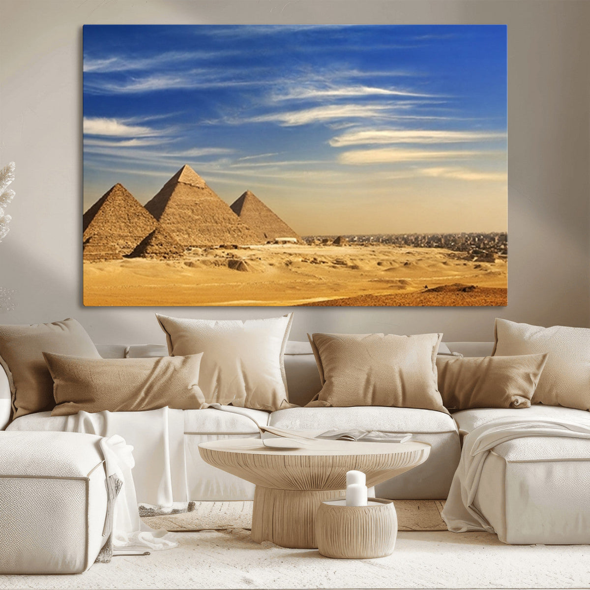 18193-MGV-CV-36X24-Majestic Ancient Wonders Wall Art Canvas Print, Golden Desert Under Endless Blue Sky Desert Sands Under Endless Blue Sky Artwork for Home Office