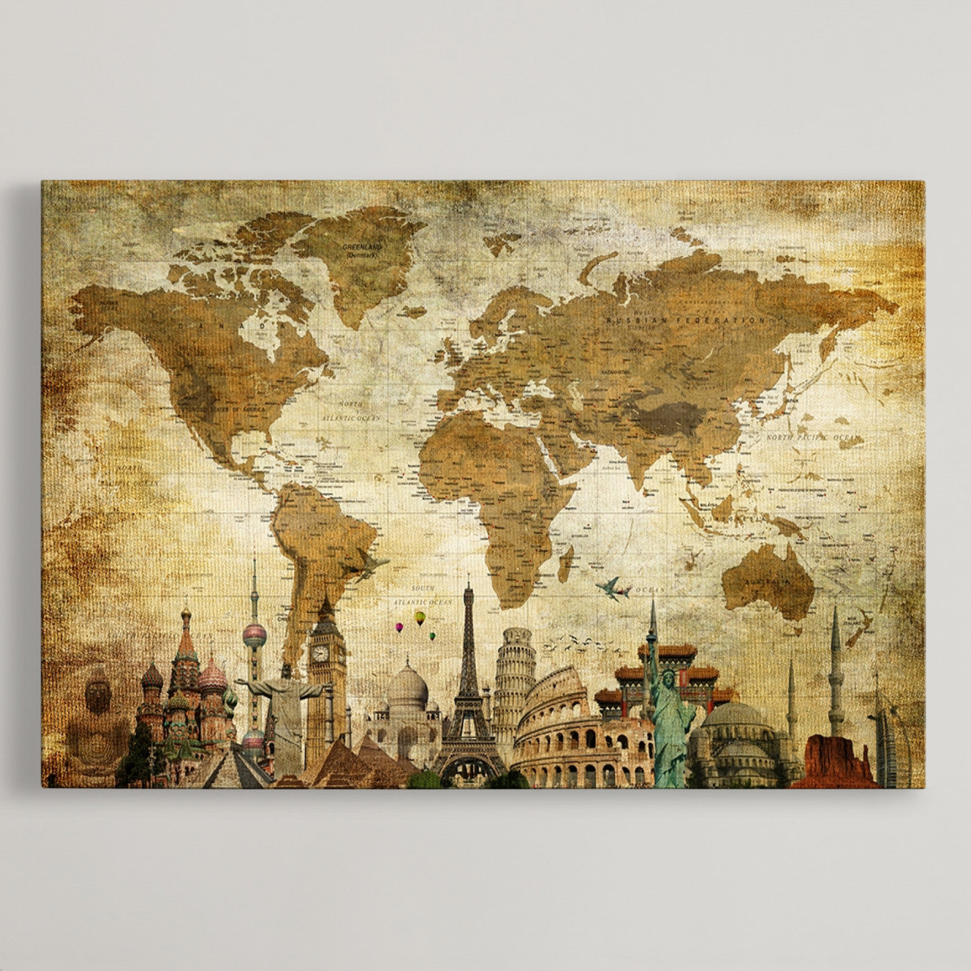 Push Pin World Map Canvas Print – Framed Wall Art for Couples to Track Their Travels – Anniversary Gift or Home Adventure Decor