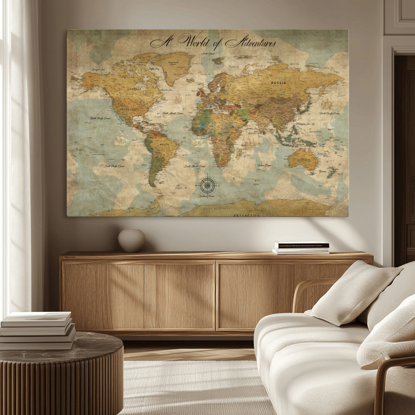 75690627-MGV-CV-36X24-Personalized World Map Print, Customizable Push Pin Framed World Map Print on Canvas - Custom Quote on Map Print,