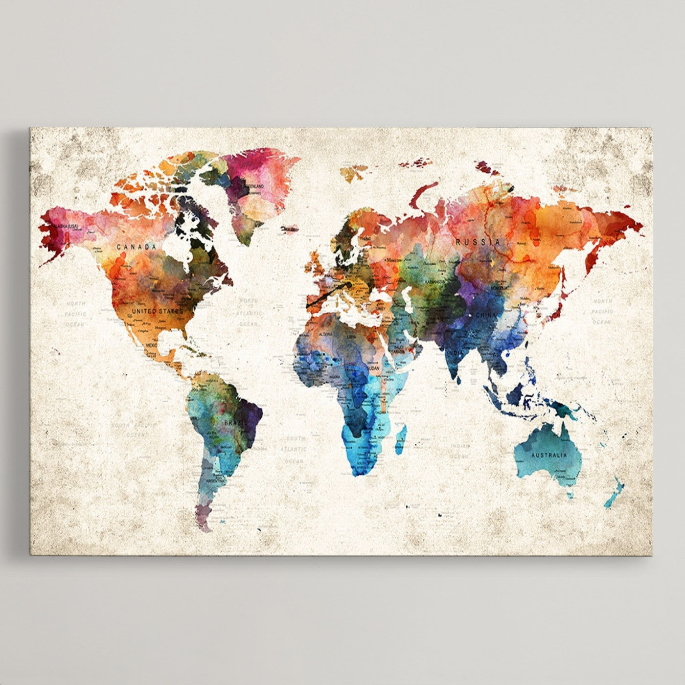 Push Pin World Map Canvas Print – Framed Wall Art for Couples to Track Their Travels – Anniversary Gift or Home Adventure Decor