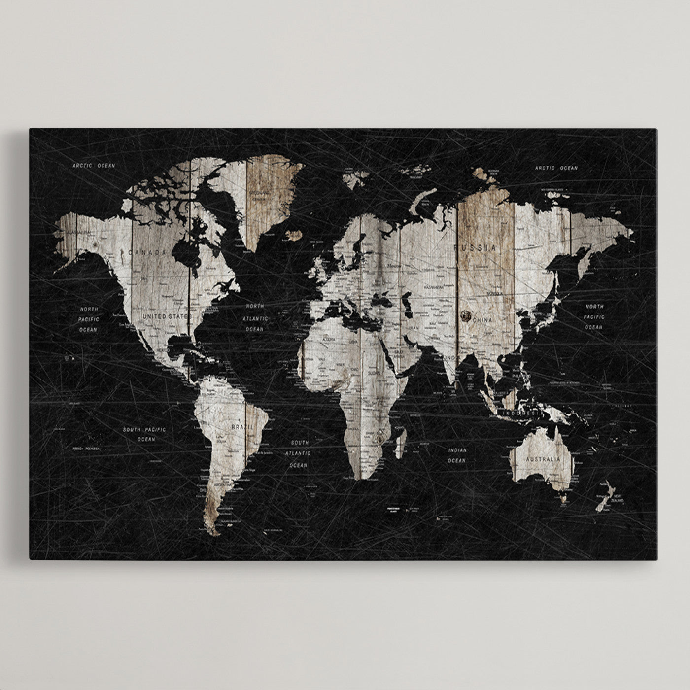 Push Pin World Map Canvas Print – Framed Wall Art for Couples to Track Their Travels – Anniversary Gift or Home Adventure Decor