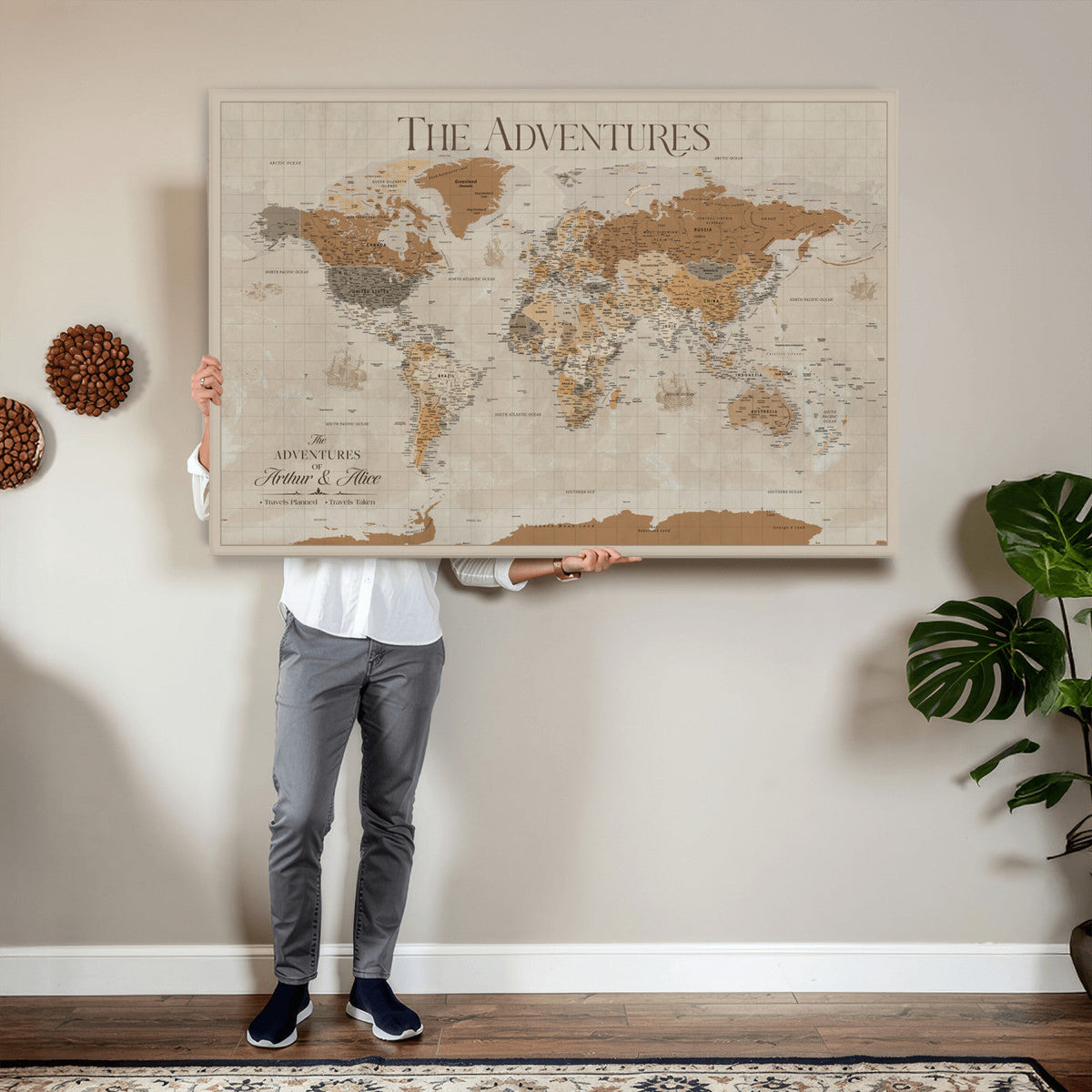 57738274-MGV-CV-36X24 - Custom Push Pin World Map Wall Art Canvas Print | Personalized Travel Tracker - NEWMAP-10