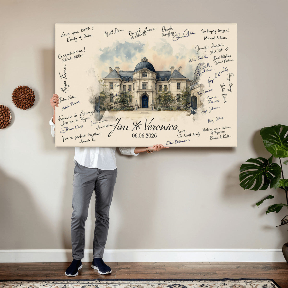 17002059-MGV-CV-36X24 - Wedding Guest Book Alternative Wall Art Canvas Print, Personalized Couple Photo Guestbook
