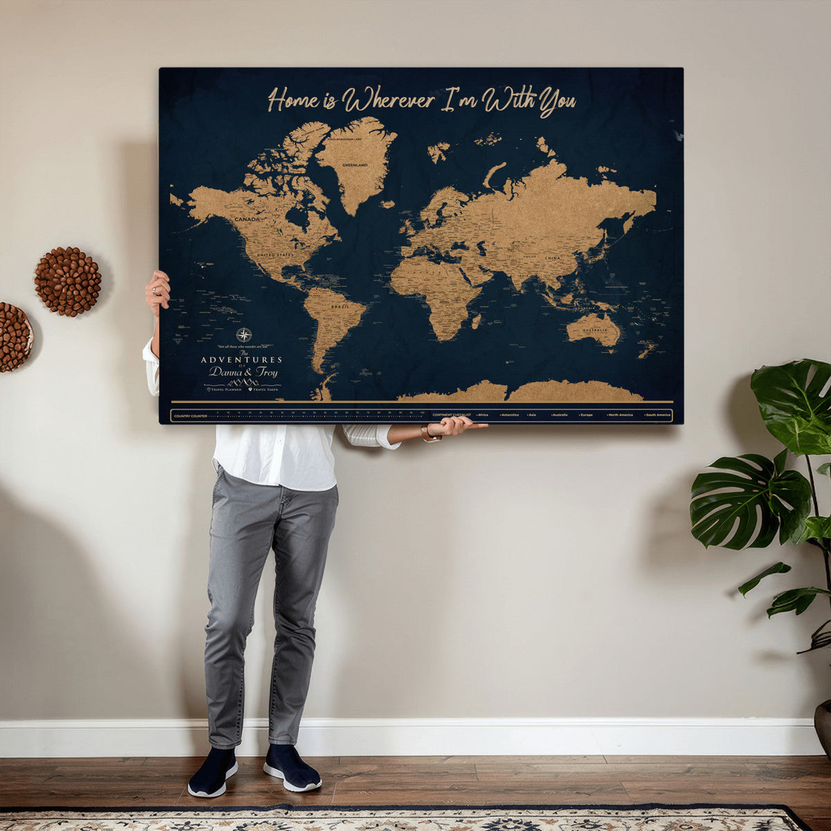 45598170-MGV-CV-36X24 - Custom Push Pin World Map Canvas Print | Personalized Travel Map Wall Art