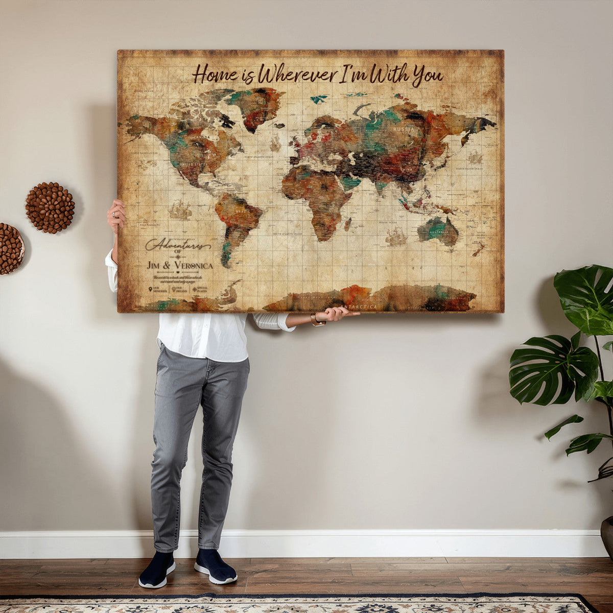 48389322-MGV-CV-36X24 - Custom Push Pin World Map Canvas Print | Personalized Travel Map Wall Art