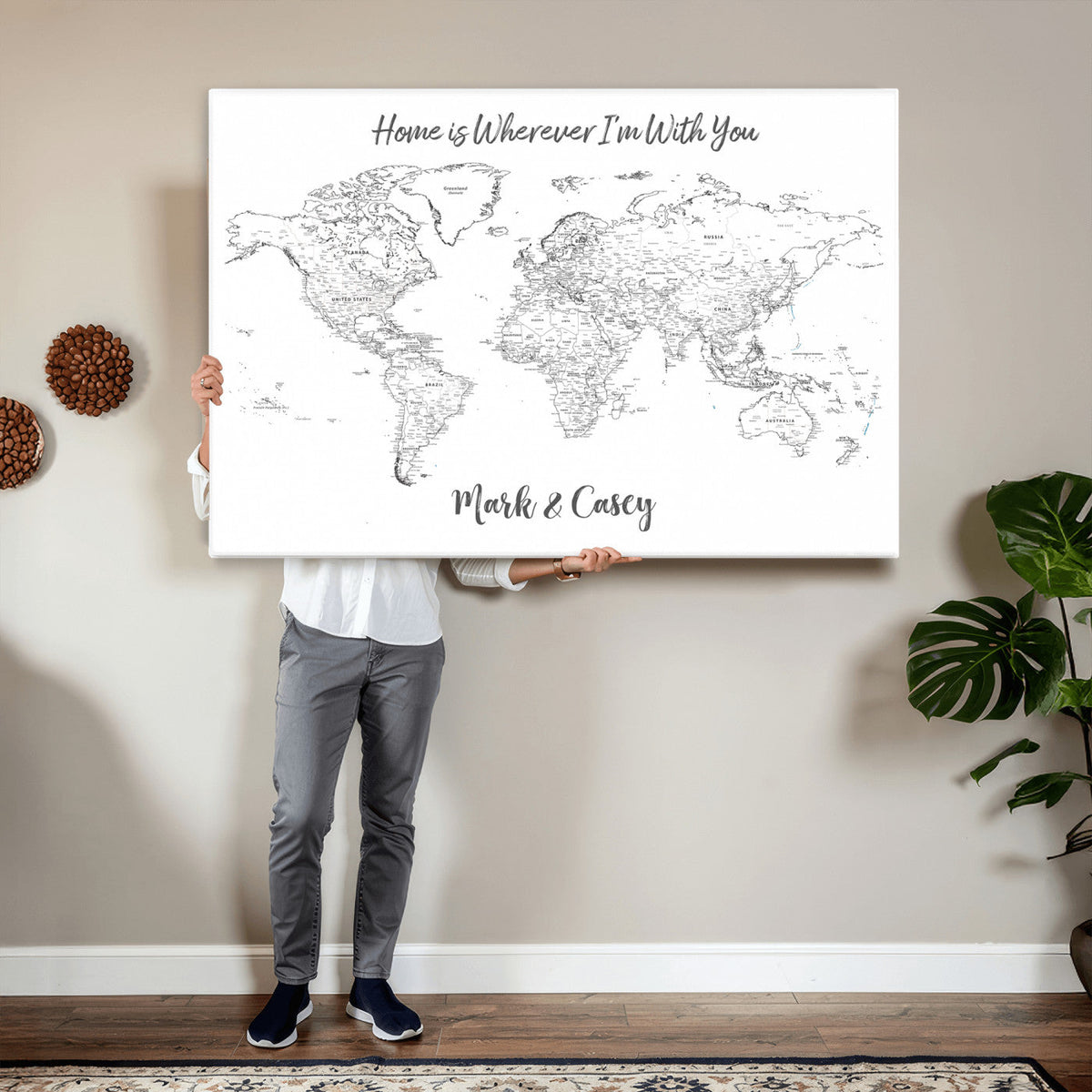 84721465-MGV-CV-36X24 - Custom Push Pin World Map Canvas Print | Personalized Travel Map Wall Art