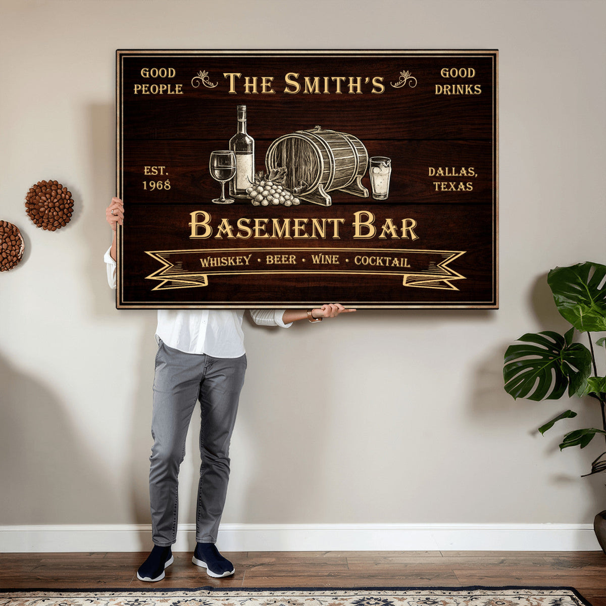 Custom Basement Bar Sign Canvas, Personalized Family Home Bar Wall Art