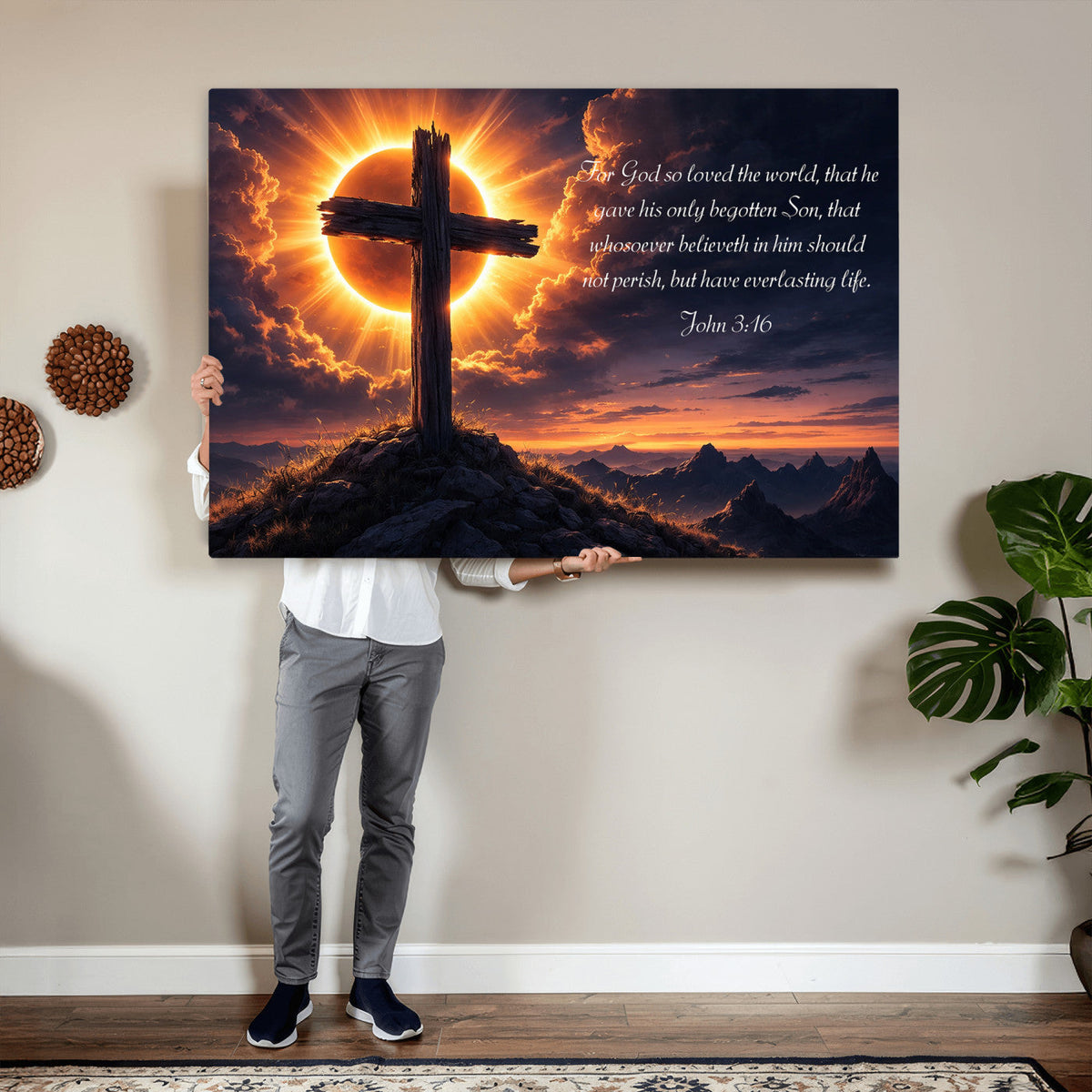 Custom Bible Verse Cross Canvas, Personalized Christian Wall Art