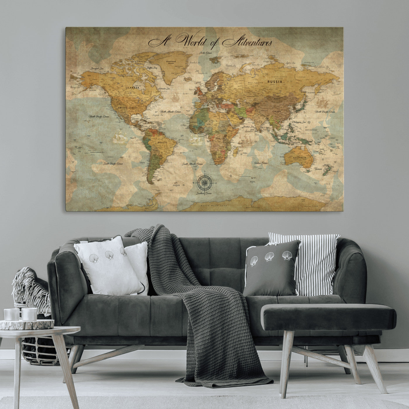 75690627-MGV-CV-36X24-Personalized World Map Print, Customizable Push Pin Framed World Map Print on Canvas - Custom Quote on Map Print,