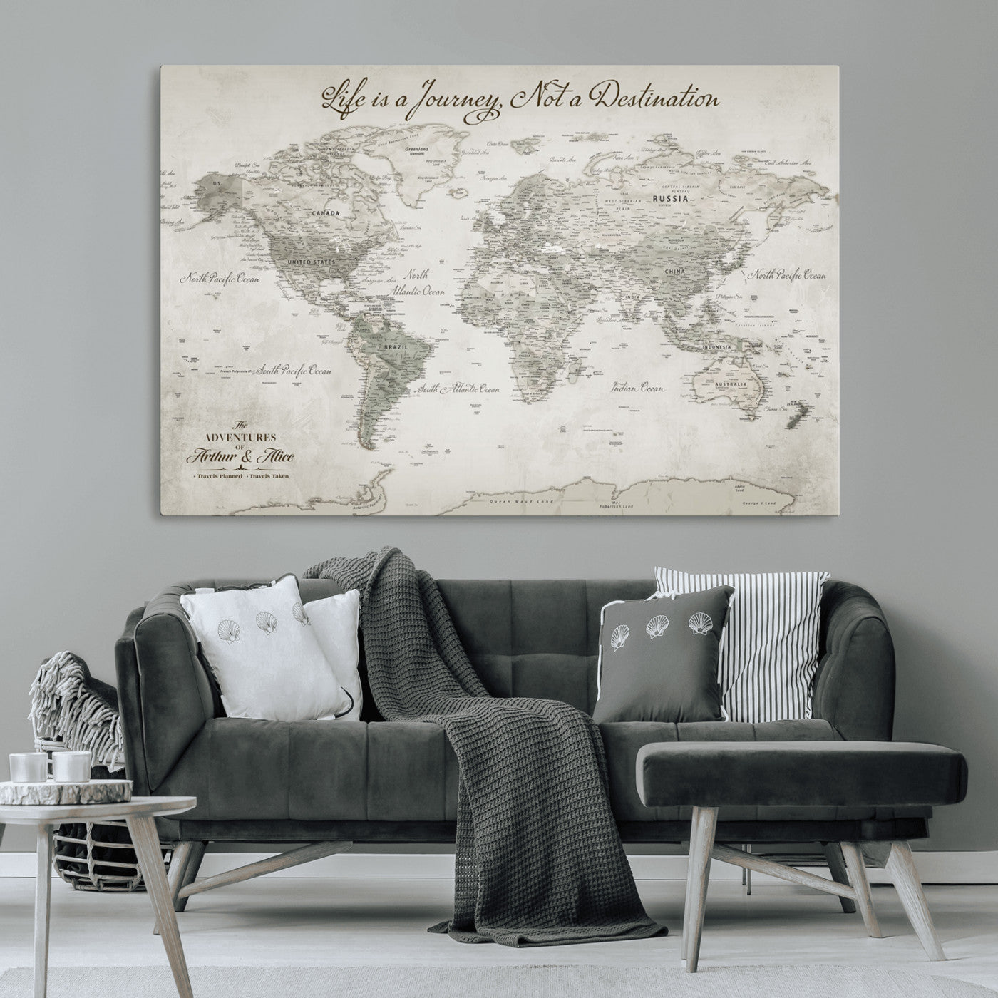 11398637-MGV-CV-36X24-Framed World Map Canvas – Custom Push Pin Travel Tracker – Personalized Wall Art for Adventurers, Home Office or Study Room Decor