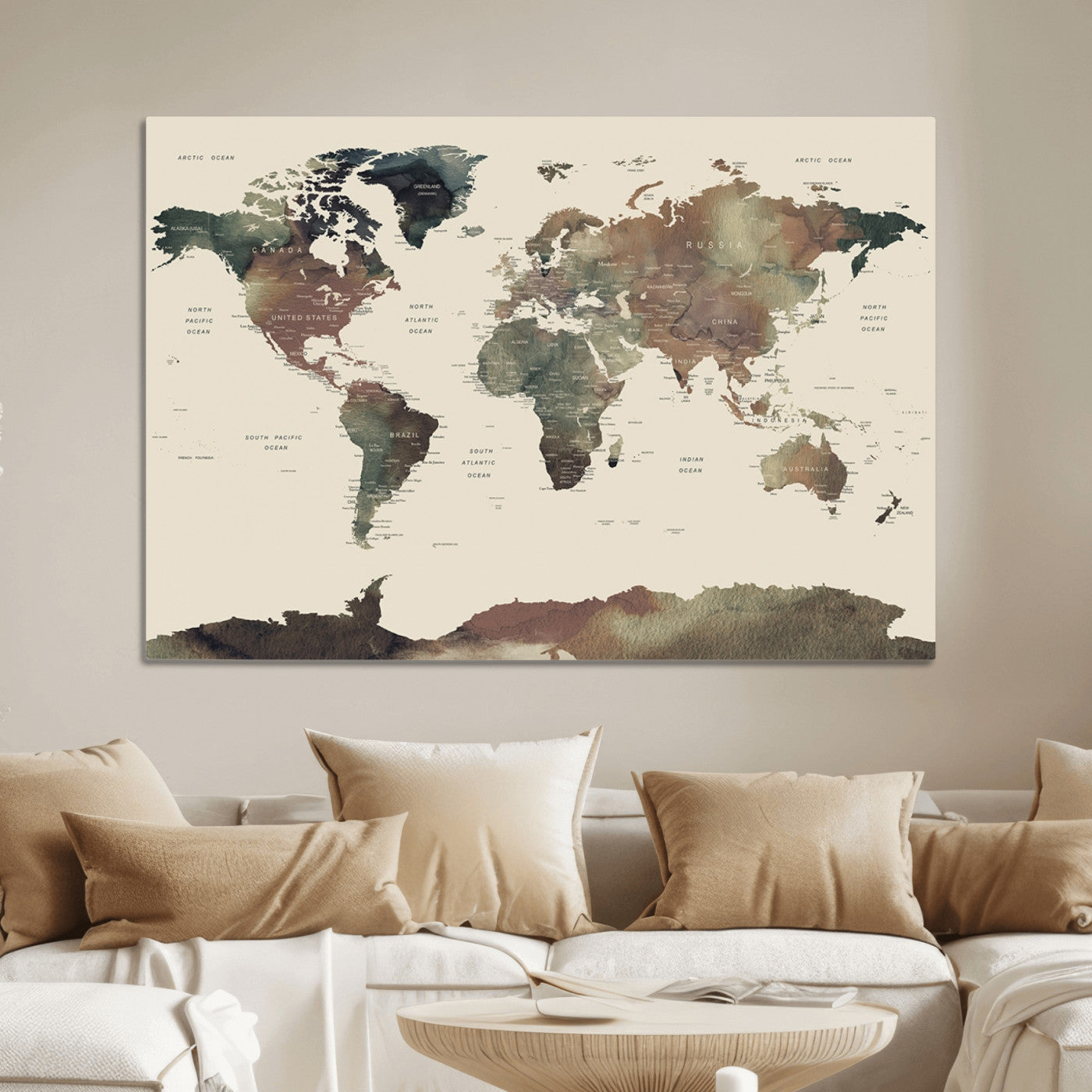 Push Pin World Map Canvas Print – Framed Wall Art for Couples to Track Their Travels – Anniversary Gift or Home Adventure Decor