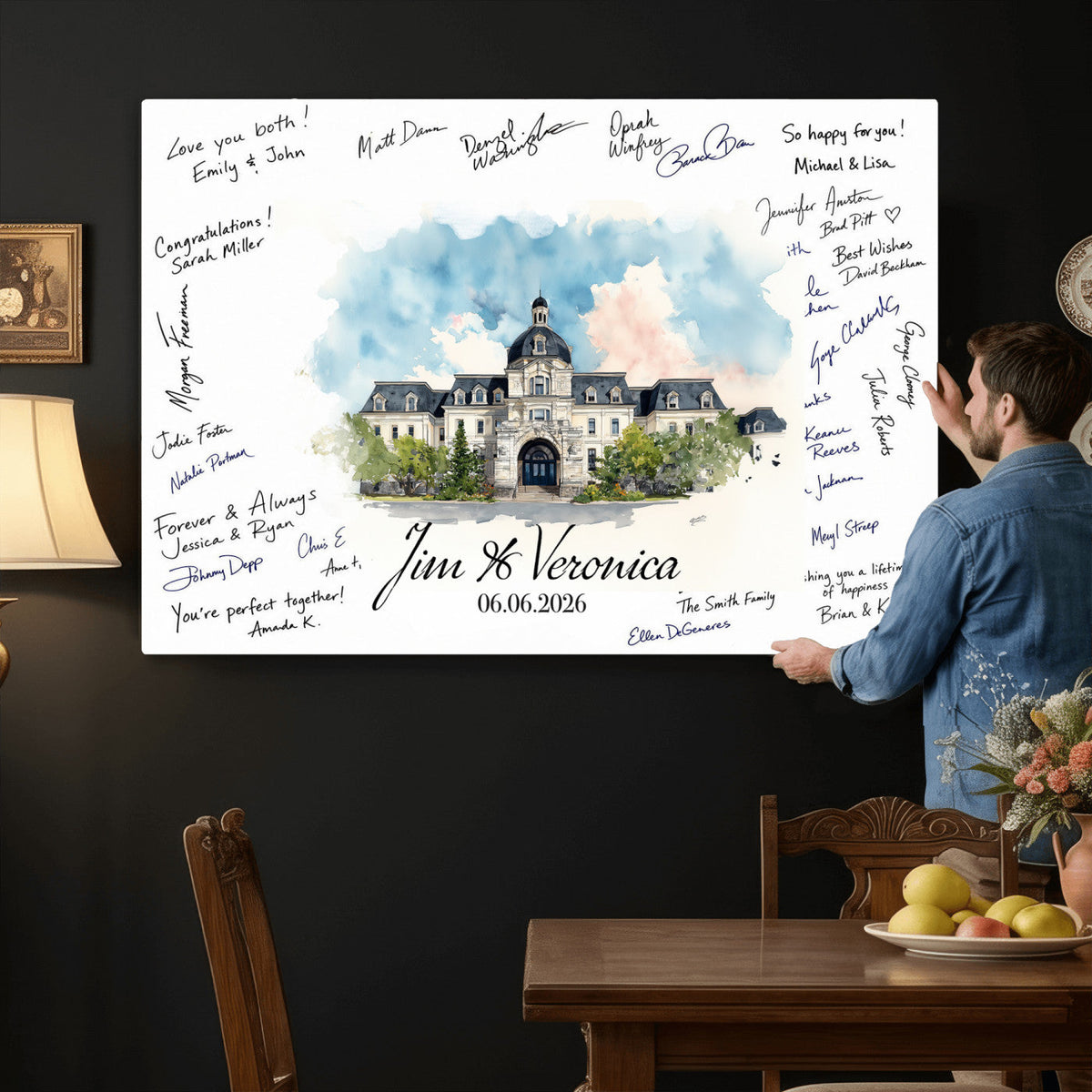 38232057-MGV-CV-36X24 - Wedding Guest Book Alternative Wall Art Canvas Print, Personalized Couple Photo Guestbook Wedding Signature Poster, Custom Couple Photo Guestbook Canvas