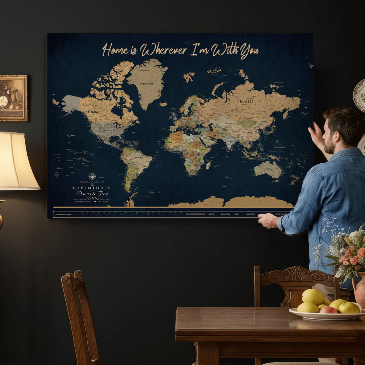 14276407-MGV-CV-36X24 - Custom Push Pin World Map Canvas Print | Personalized Travel Map Wall Art