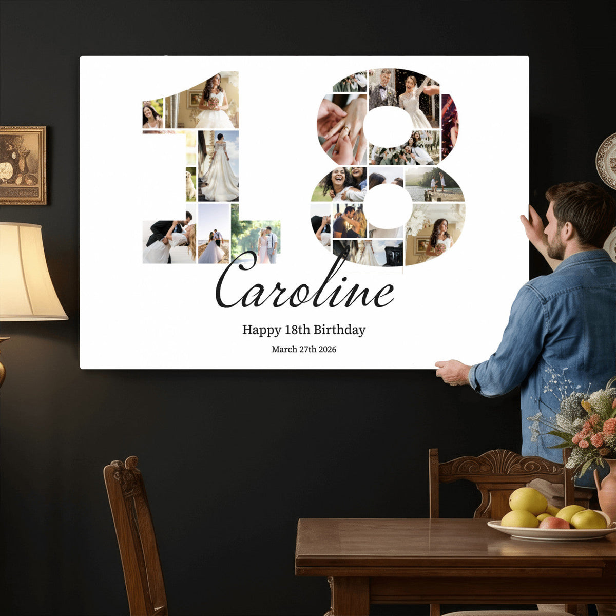 CSTM914DD-MGV-CV-36X24 - Number Photo Mosaic Canvas Print – Personalized Birthday Number Made of Your Photos