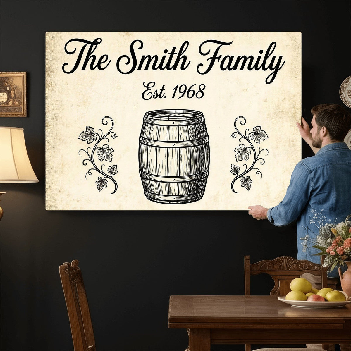 Personalized established sign with black script family name