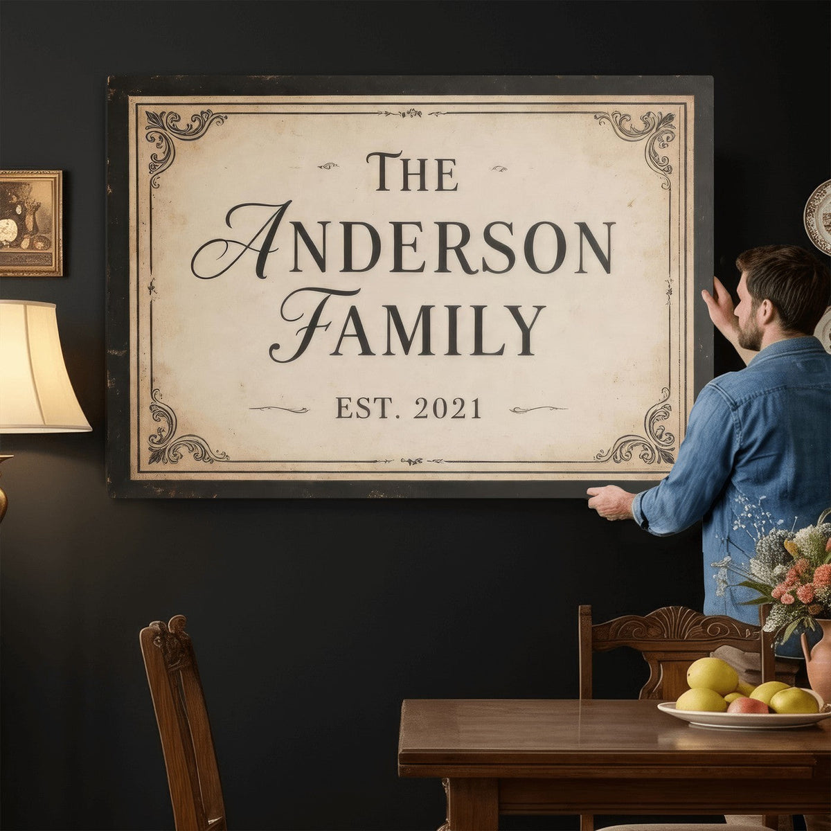 Vintage parchment family name wall art
