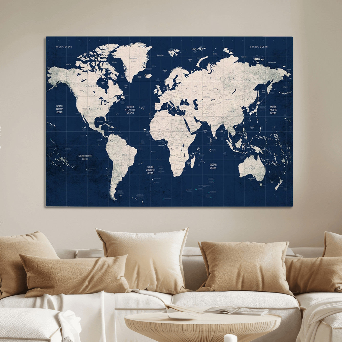 Push Pin World Map Canvas Print – Framed Wall Art for Couples to Track Their Travels – Anniversary Gift or Home Adventure Decor