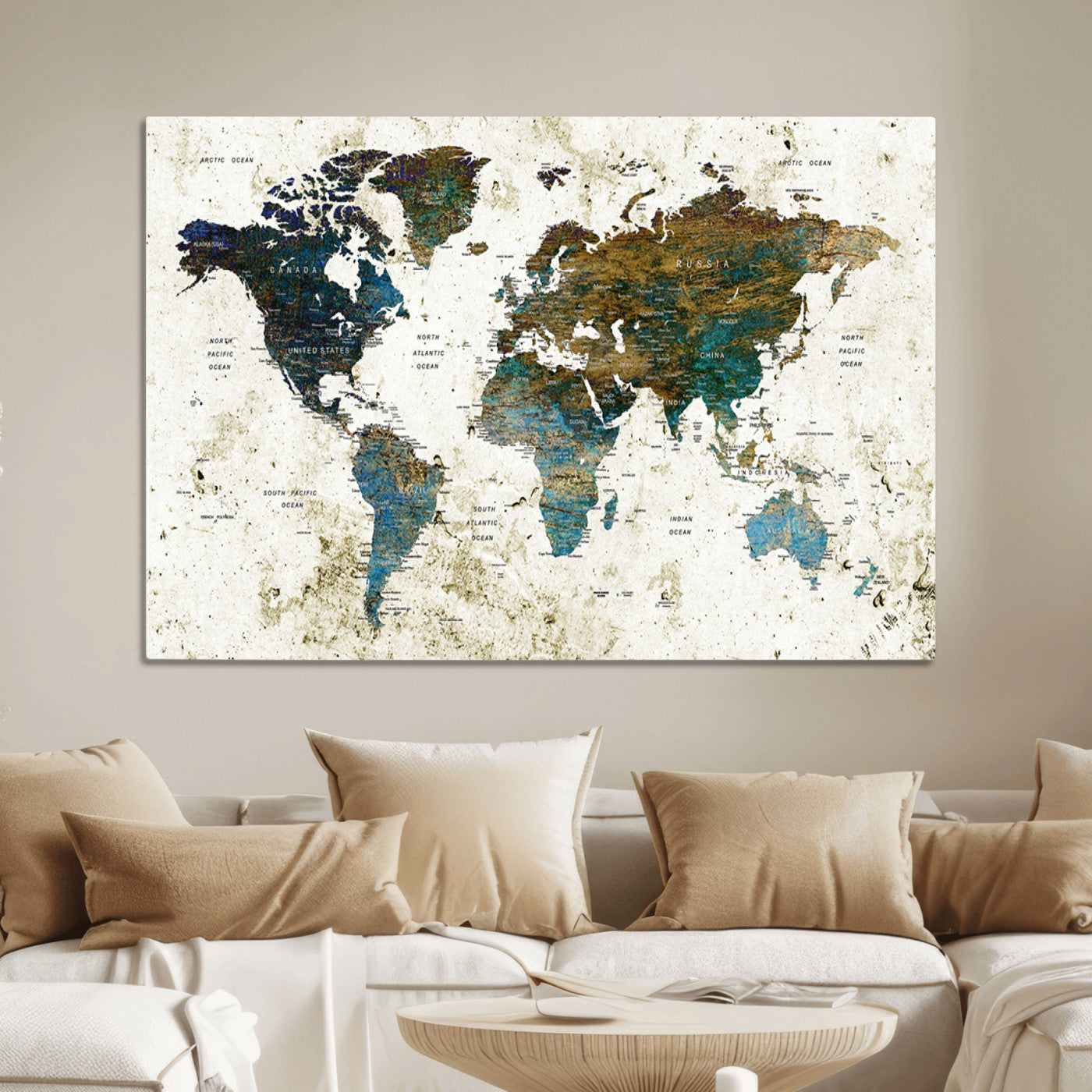 Push Pin World Map Canvas Print – Framed Wall Art for Couples to Track Their Travels – Anniversary Gift or Home Adventure Decor