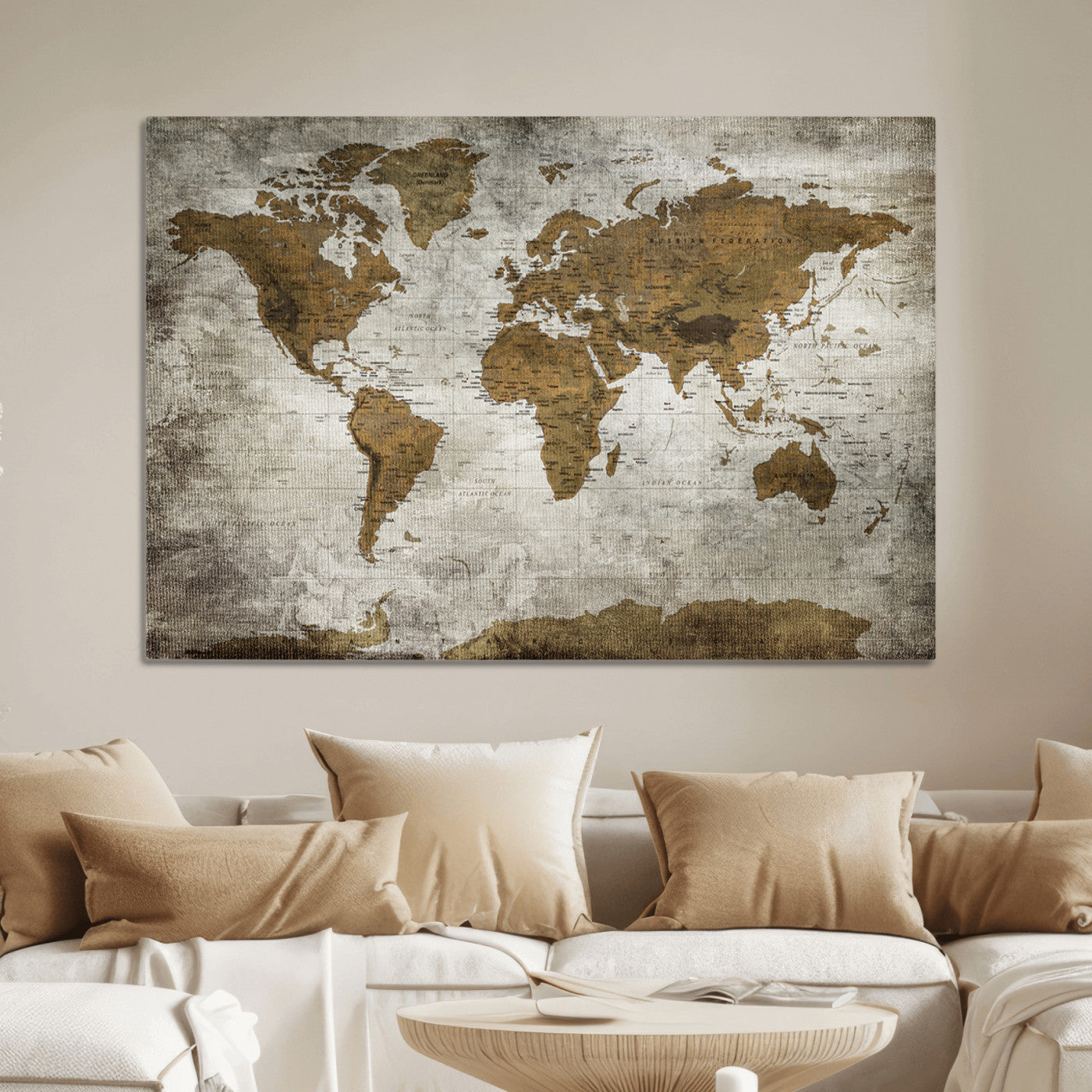 Push Pin World Map Canvas Print – Framed Wall Art for Couples to Track Their Travels – Anniversary Gift or Home Adventure Decor