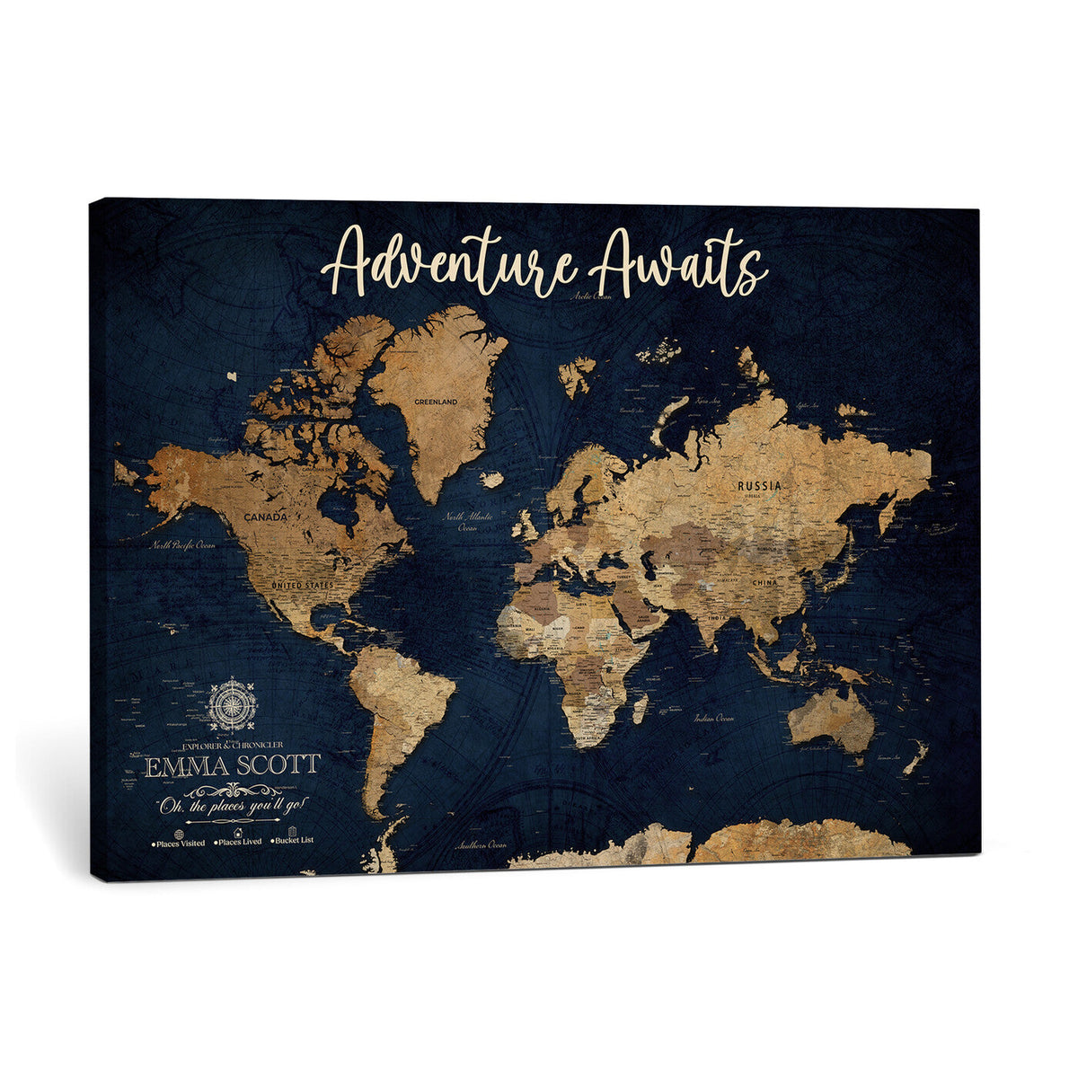 44399597-MGV-CV-36X24 - Custom Push Pin World Map Canvas Print | Personalized Travel Map Wall Art