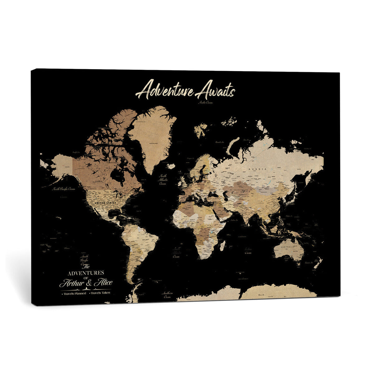 88415067-MGV-CV-36X24 - Custom Push Pin World Map Canvas Print | Personalized Travel Map Wall Art