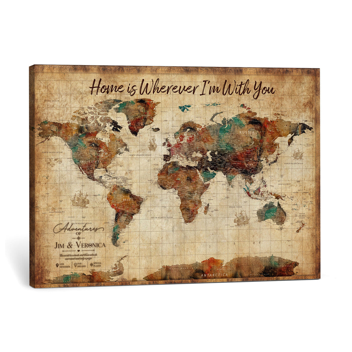 48389322-MGV-CV-36X24 - Custom Push Pin World Map Canvas Print | Personalized Travel Map Wall Art