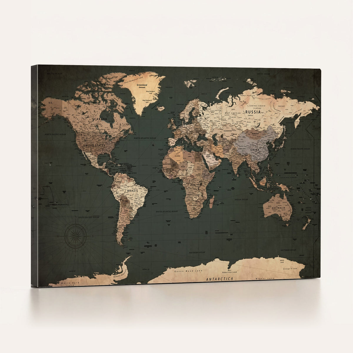 42327656-MGV-CV-36X24 - Extra Large Framed Personalize Push Pin World Map Wall Art Canvas Print for Travel Tracking - NEWMAP-116