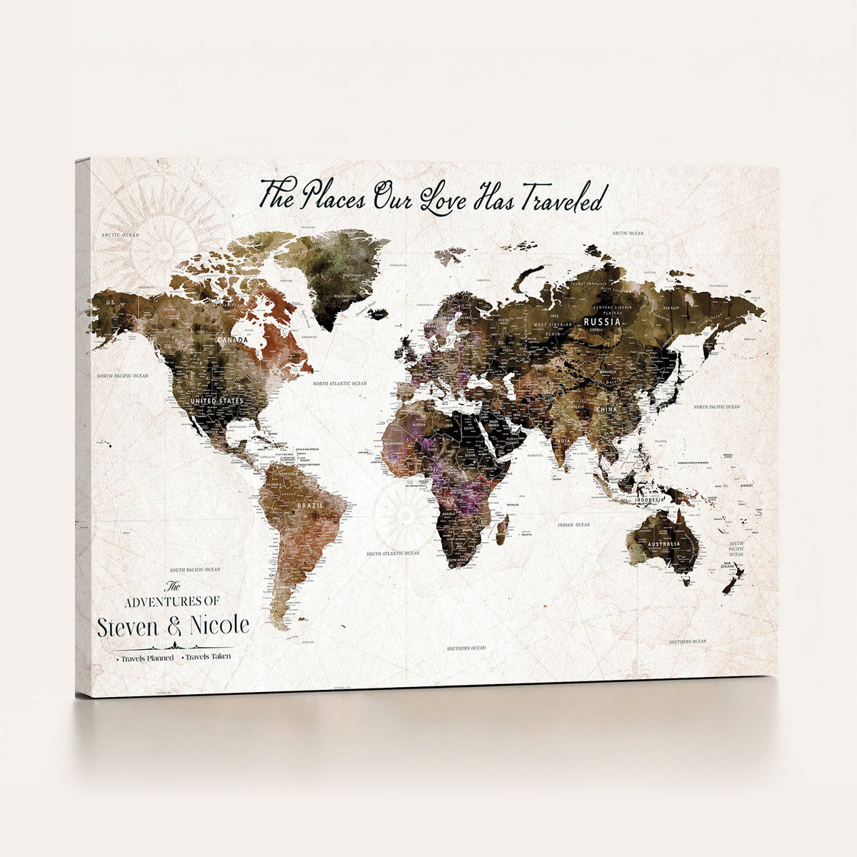 18074626D3D-MGV-CV-36X24 - Extra Large Framed Personalized Push Pin World Map Wall Art Canvas Print for Travel Tracking