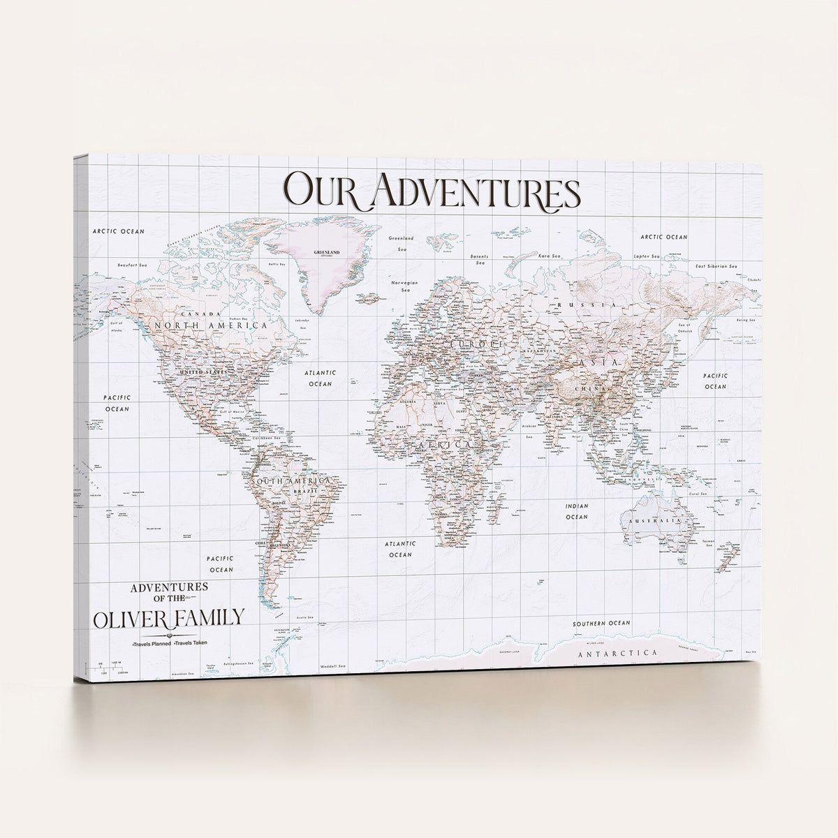 18074626D3DD-MGV-CV-36X24 - Extra Large Framed Personalized Push Pin World Map Wall Art Canvas Print for Travel Tracking