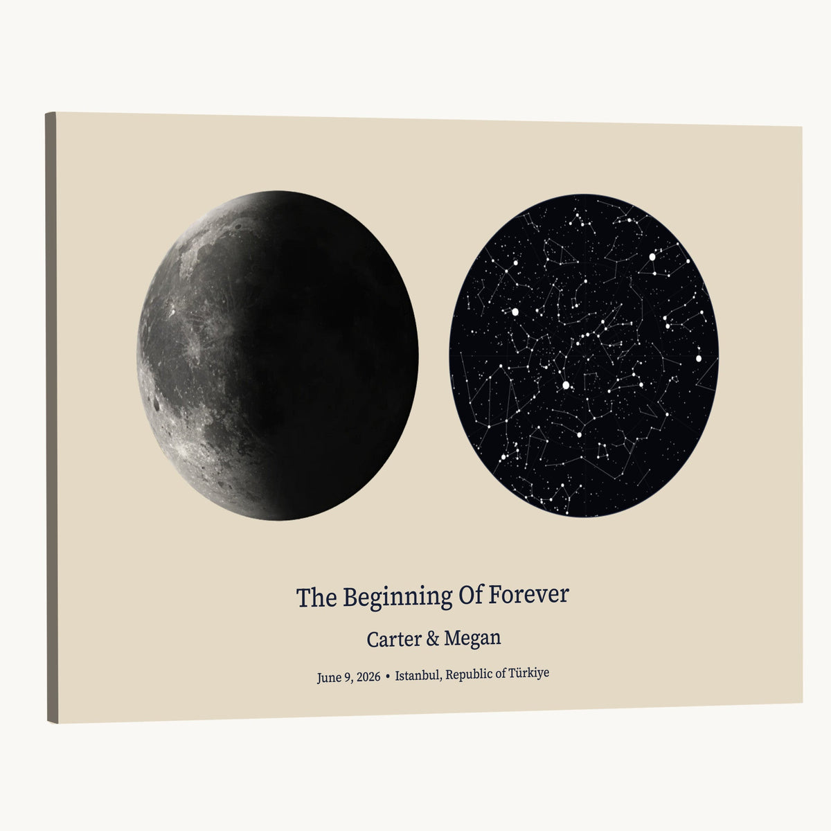 CSTM914LIRIKD-MGV-CV-36X24 - Moon and Stars Canvas Print – Personalized Moon Phase and Star Map Wall Art