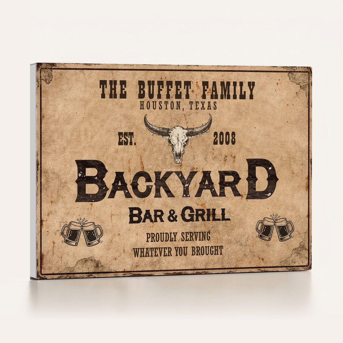 Custom Backyard Bar & Grill Sign Canvas, Personalized Family Name Sign
