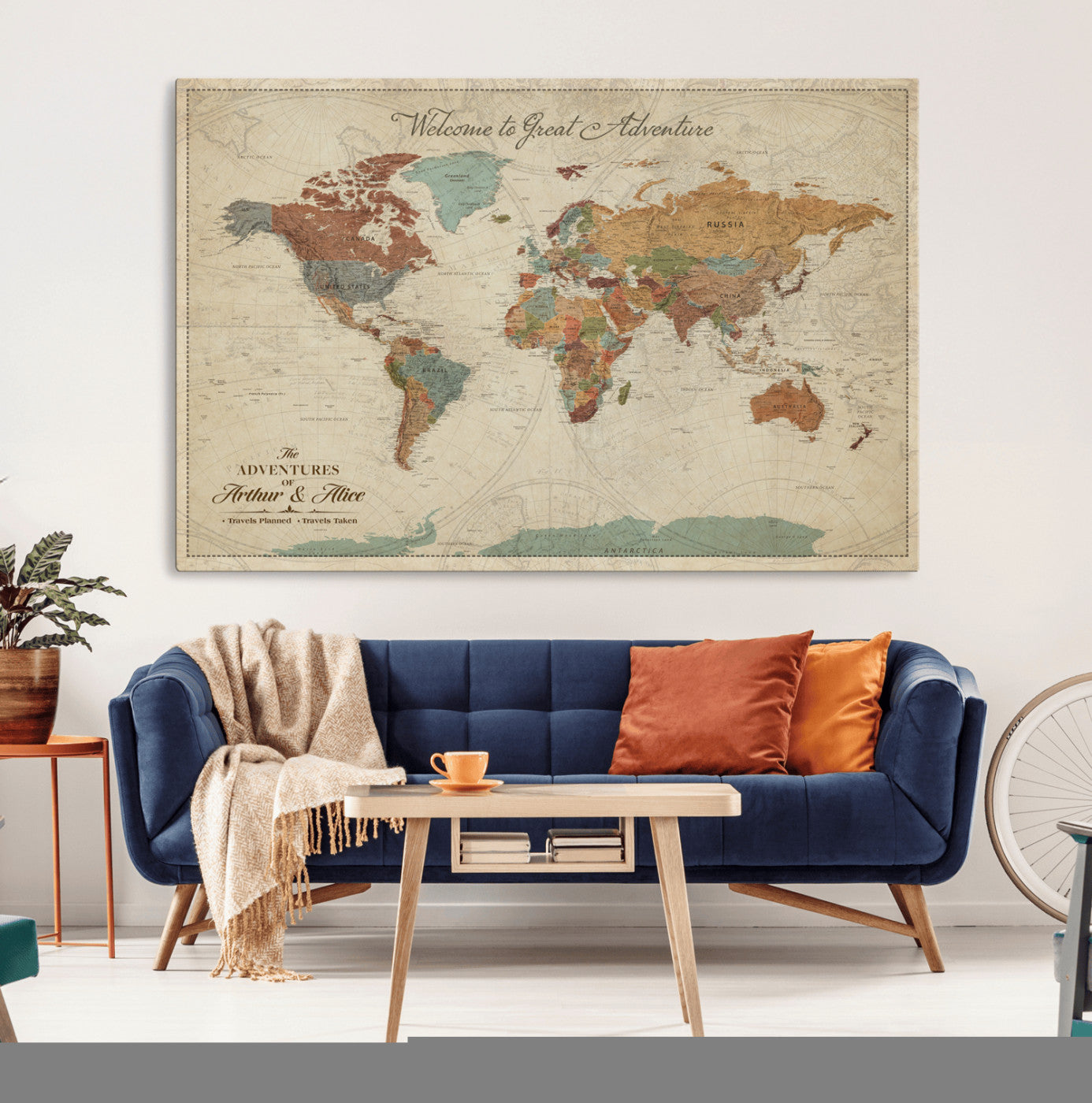 17587858-MGV-CV-36X24-Custom Push Pin World Map Wall Canvas Print – Personalized Travel Tracker with Pins – Framed Custom Quotie Canvas for Home Office Decor