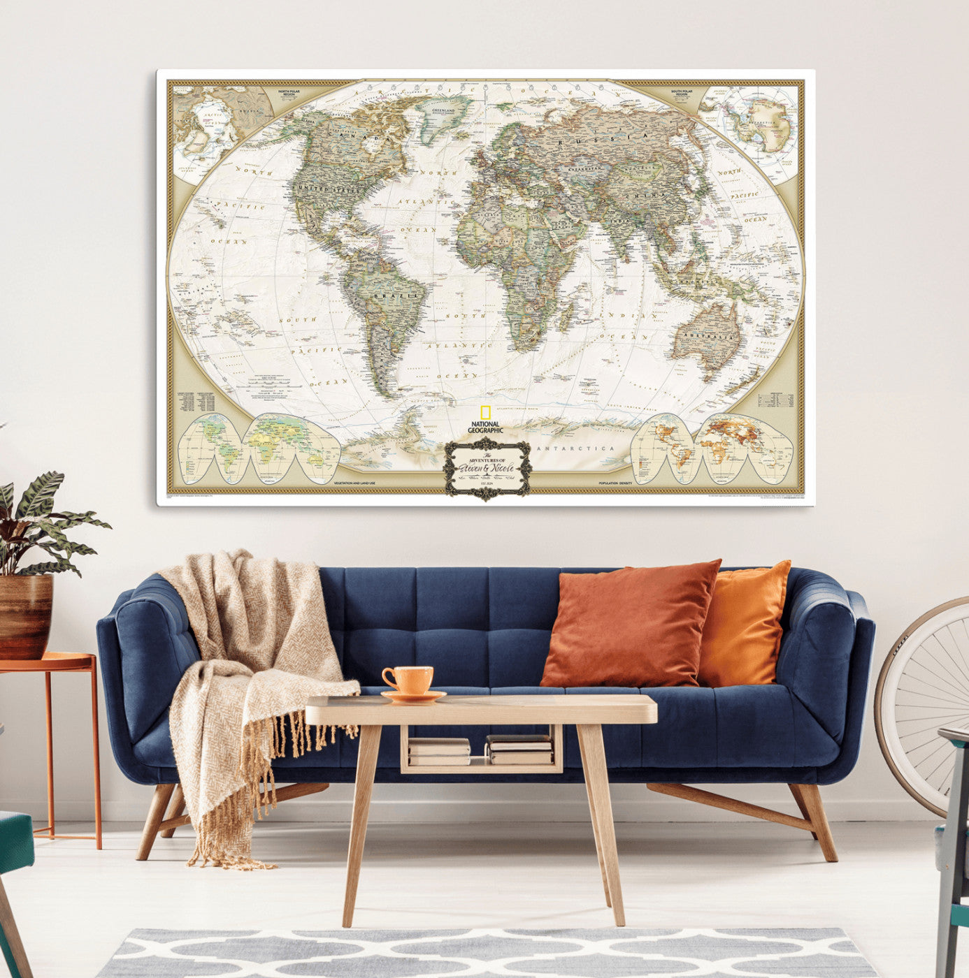Custom Push Pin World Map Wall Art Canvas Print – Personalized National Geopraphic Map for Travel Plan – Framed Customize Animal Map for Stady Room Decor
