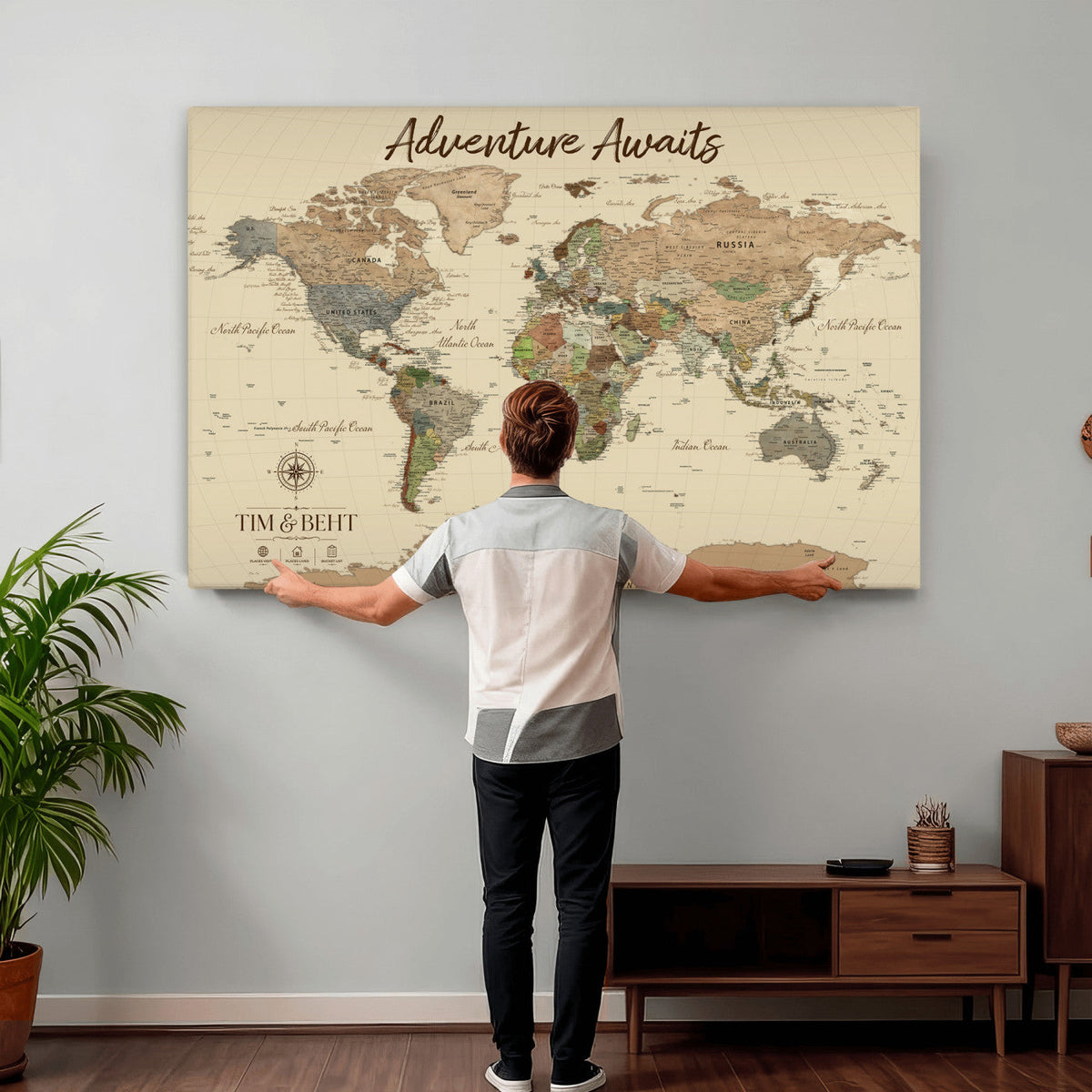 72027187-MGV-CV-36X24 - Custom Push Pin World Map Wall Art Canvas Print | Personalized Travel Tracker with Pins Map Print - NEWMAP-23