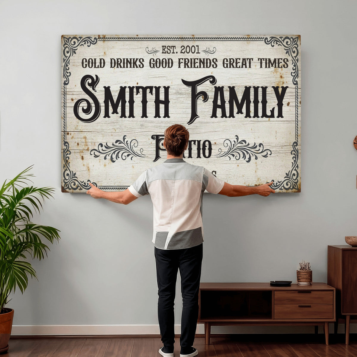 82858529-MGV-CV-36X24 - Custom Family Patio Sign Wall Art Canvas Print, Personalized Rustic Backyard Decor