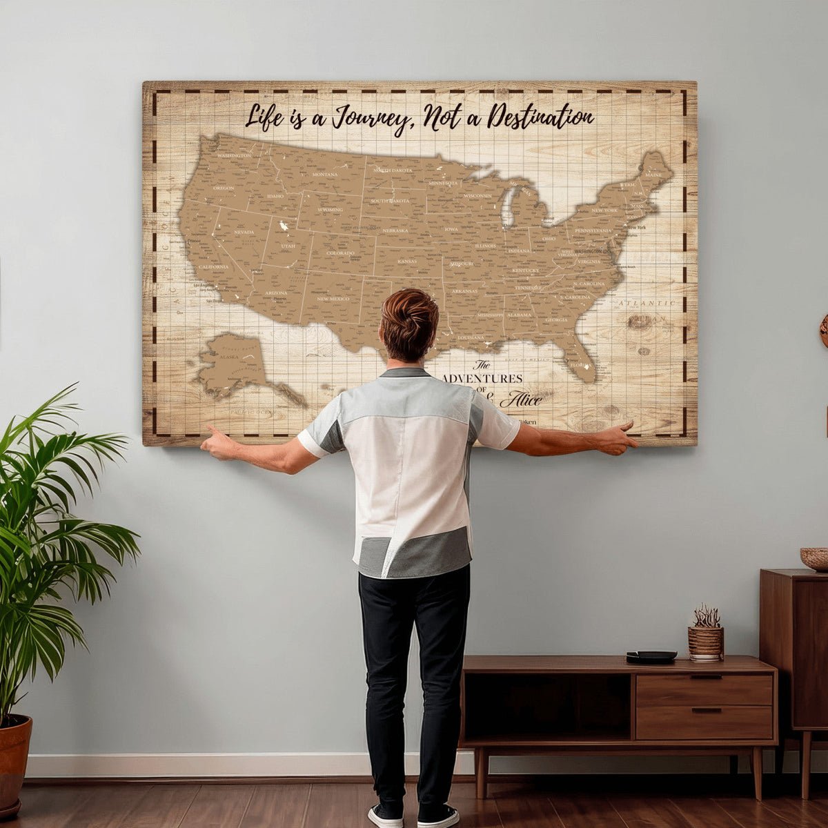 19102499-MGV-CV-36X24 - Personalized USA Push Pin Travel Map, Custom United States Map, Push Pin Map, USA Bucket List Map, Anniversary Gift | Couple Travel Map Wall Art