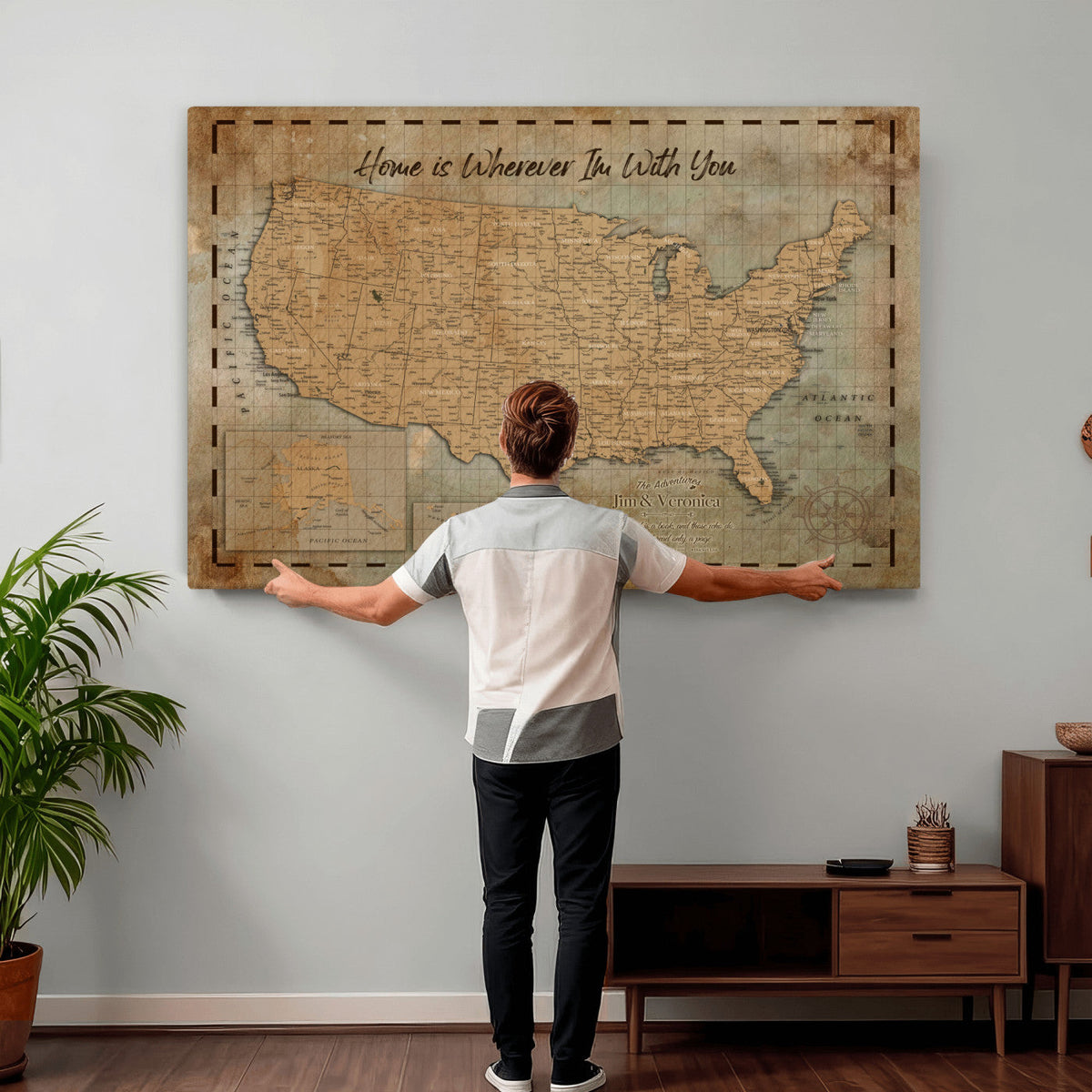 87620242-MGV-CV-36X24 - Personalized USA Push Pin Travel Map Wall Art Canvas Print | Custom United States Map | Push Pin Map - USA Bucket List Map