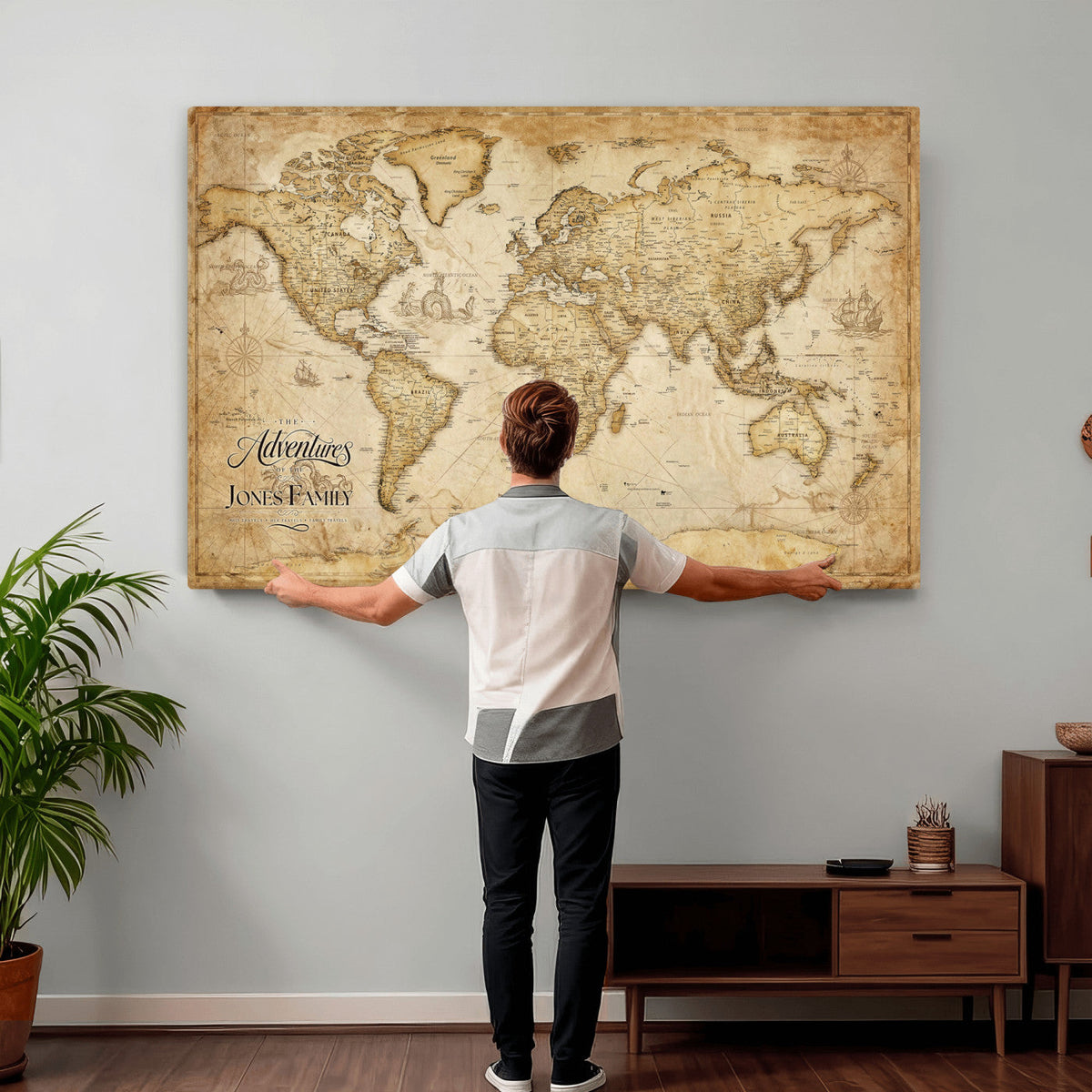 60956619-MGV-CV-36X24 - Custom Push Pin World Map Canvas Print | Personalized Travel Map Wall Art