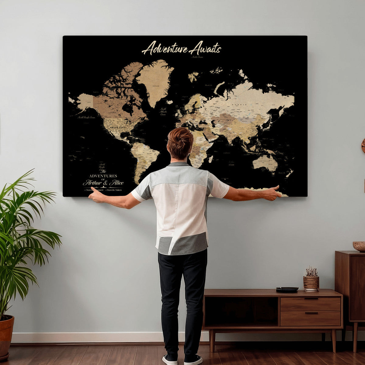 88415067-MGV-CV-36X24 - Custom Push Pin World Map Canvas Print | Personalized Travel Map Wall Art