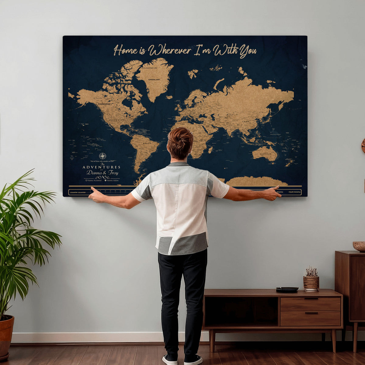 45598170-MGV-CV-36X24 - Custom Push Pin World Map Canvas Print | Personalized Travel Map Wall Art