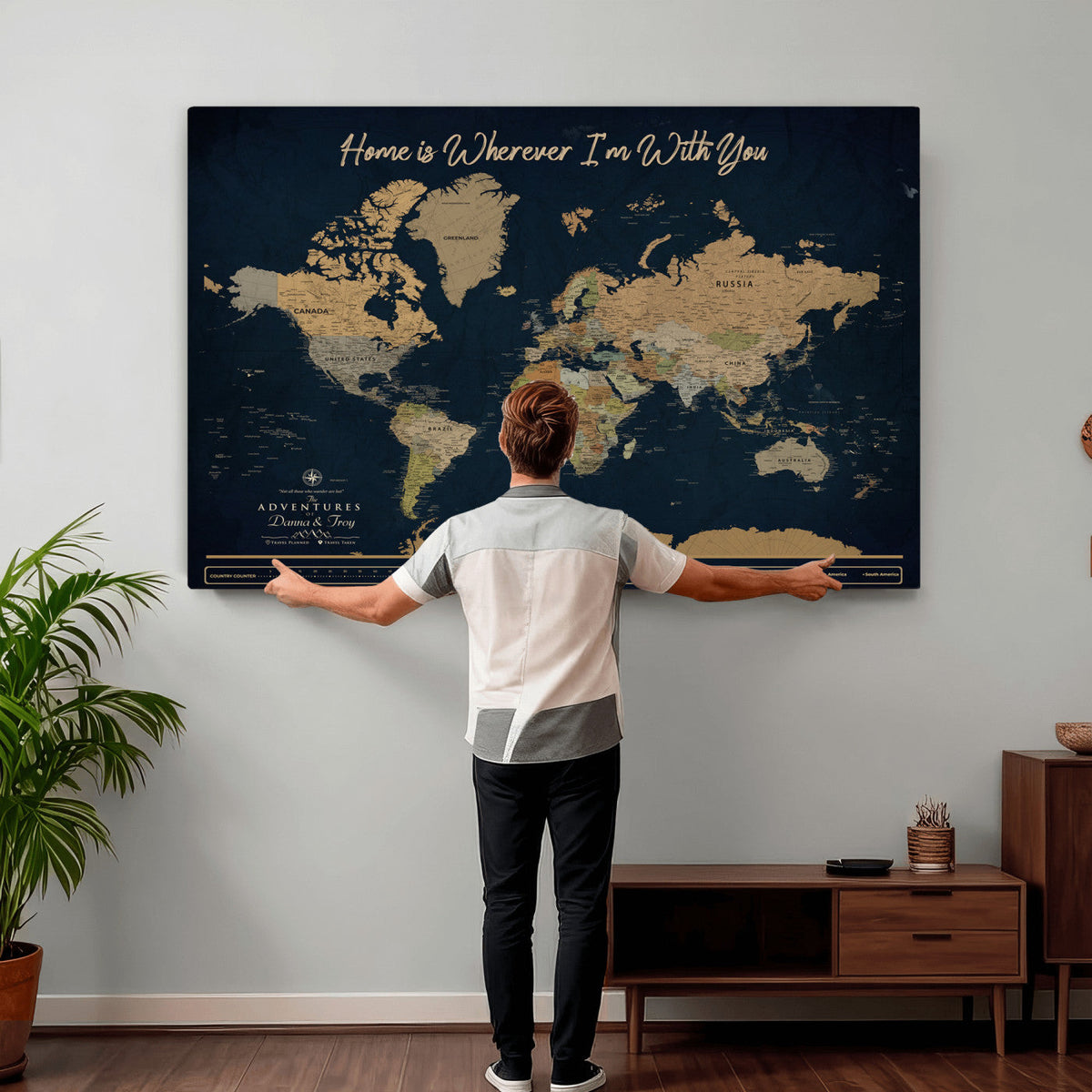 14276407-MGV-CV-36X24 - Custom Push Pin World Map Canvas Print | Personalized Travel Map Wall Art
