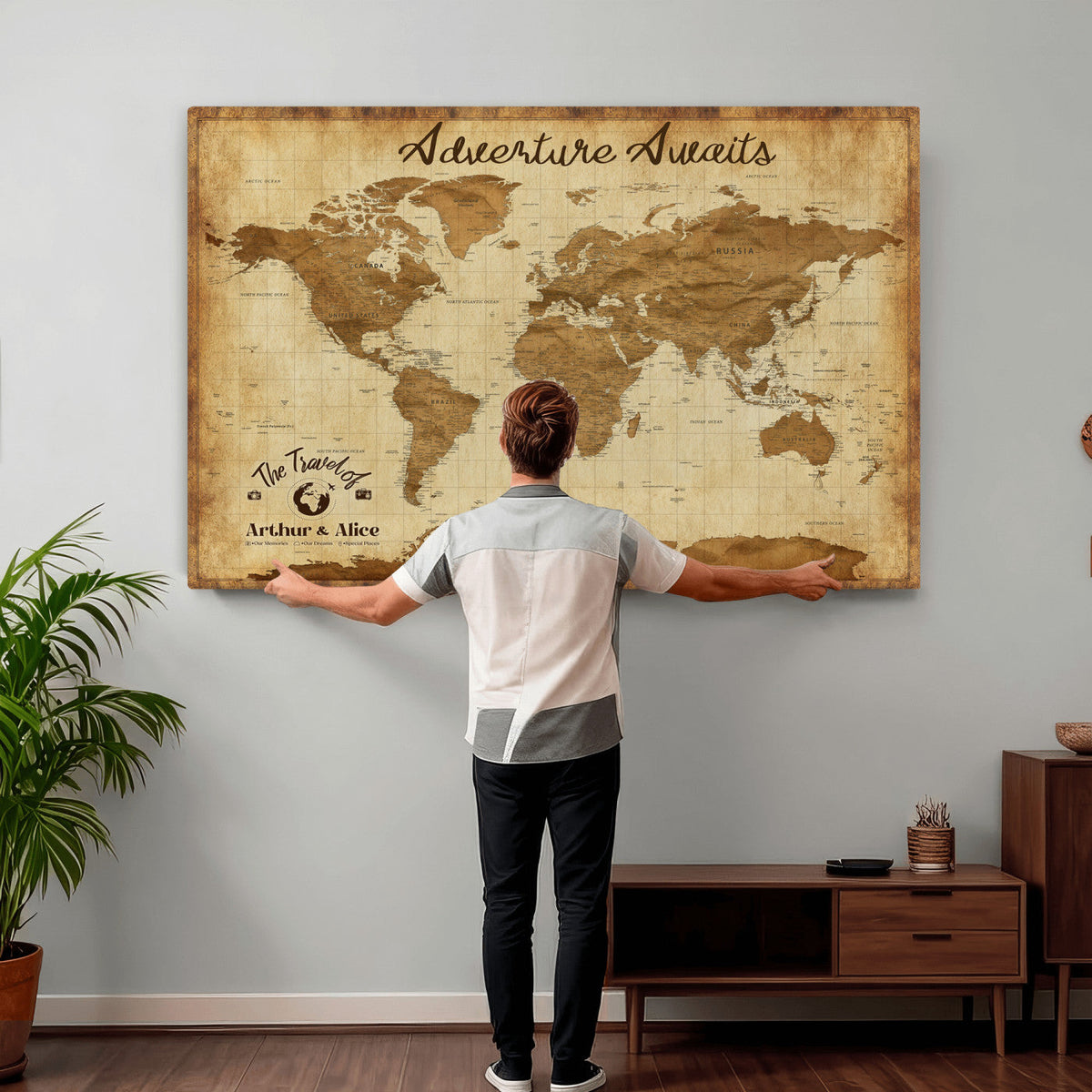 43427501-MGV-CV-36X24 - Custom Push Pin World Map Canvas Print | Personalized Travel Map Wall Art