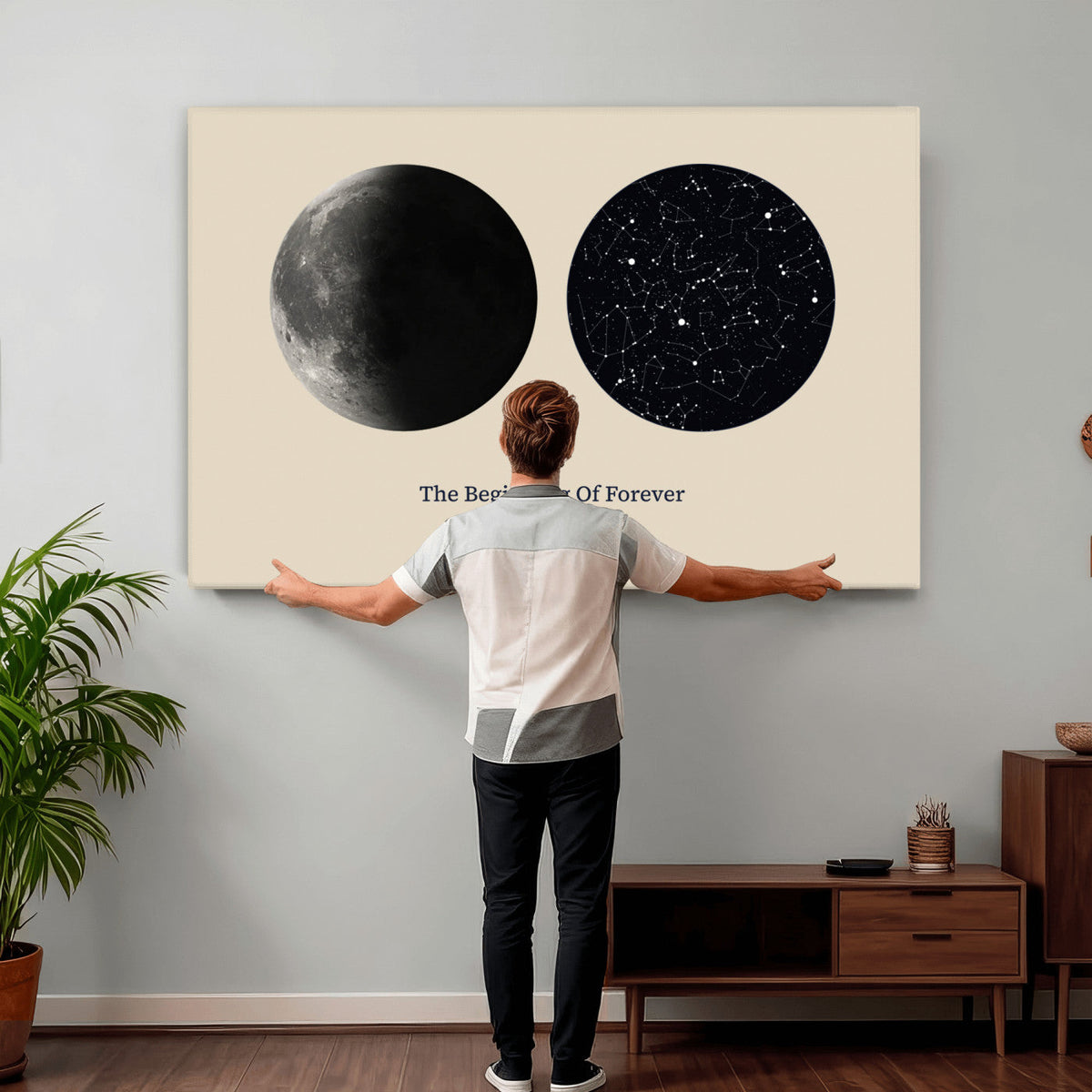 CSTM914LIRIKD-MGV-CV-36X24 - Moon and Stars Canvas Print – Personalized Moon Phase and Star Map Wall Art