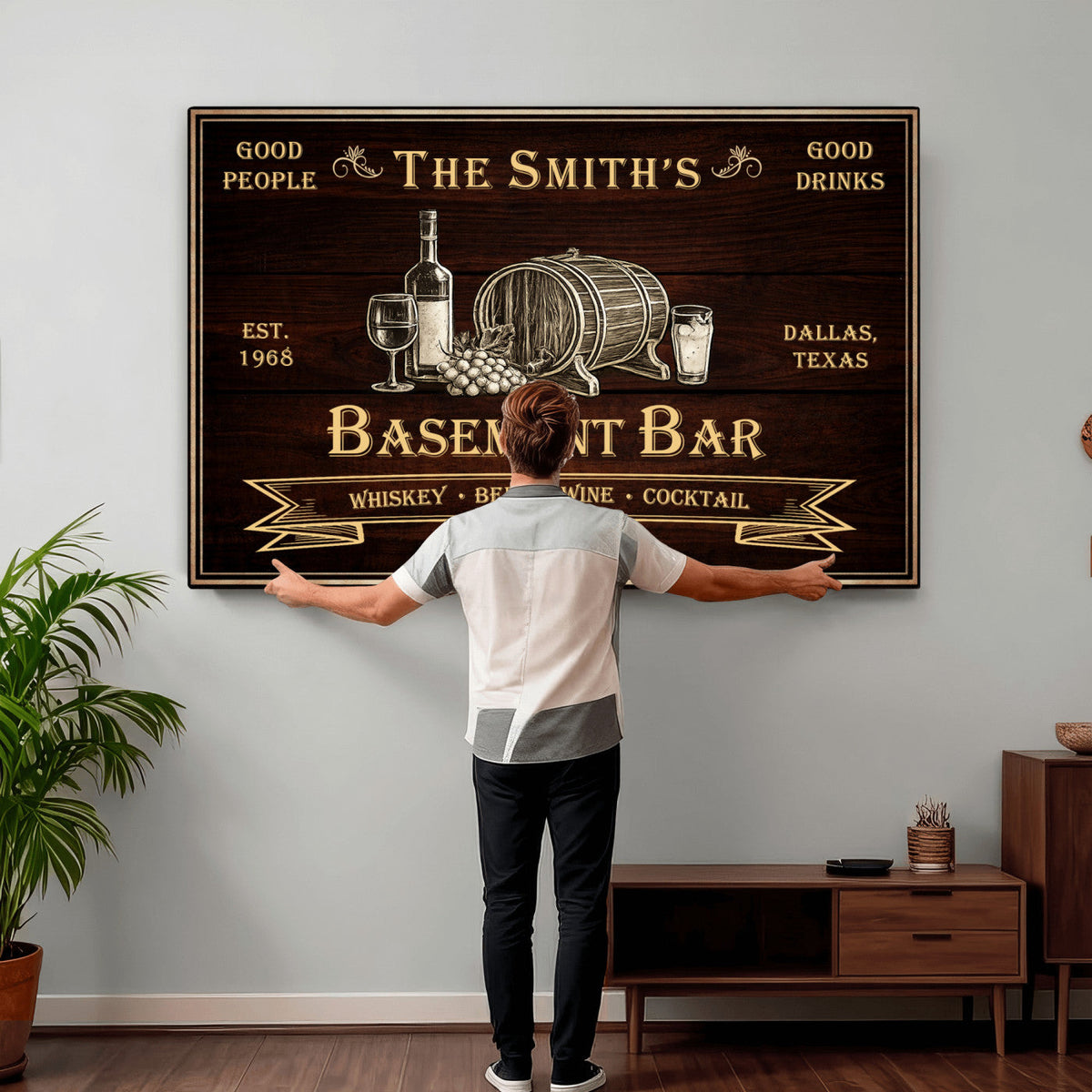 Custom Basement Bar Sign Canvas, Personalized Family Home Bar Wall Art