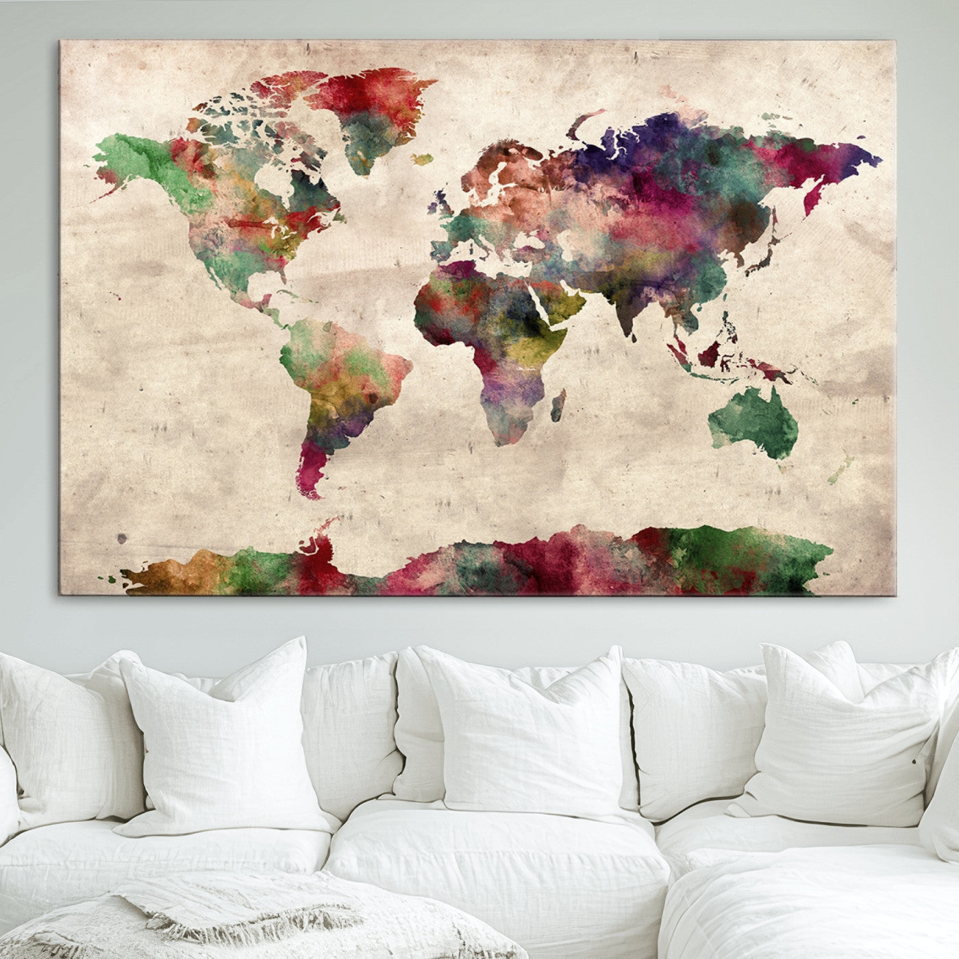 Push Pin World Map Canvas Print – Framed Wall Art for Couples to Track Their Travels – Anniversary Gift or Home Adventure Decor