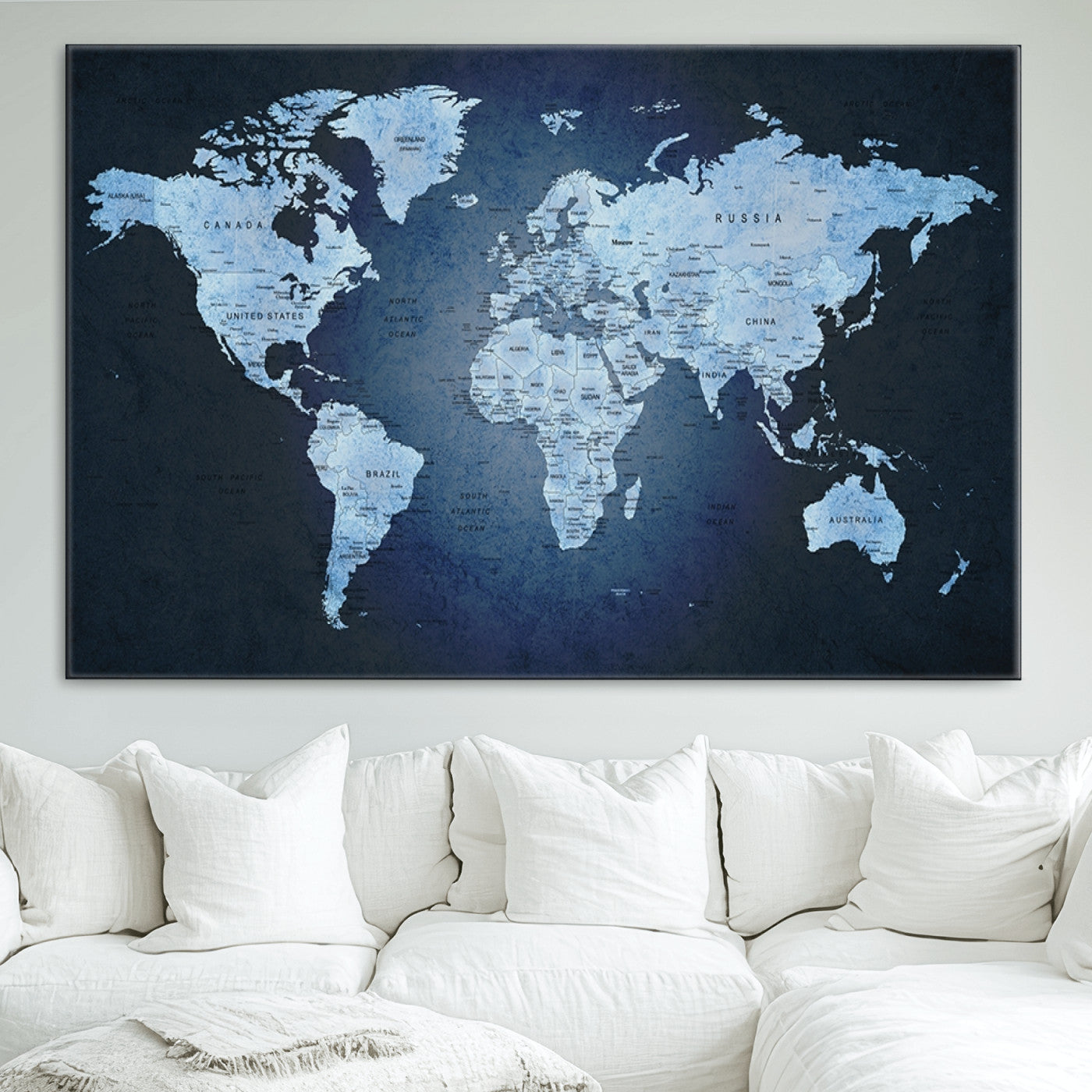Push Pin World Map Canvas Print – Framed Wall Art for Couples to Track Their Travels – Anniversary Gift or Home Adventure Decor
